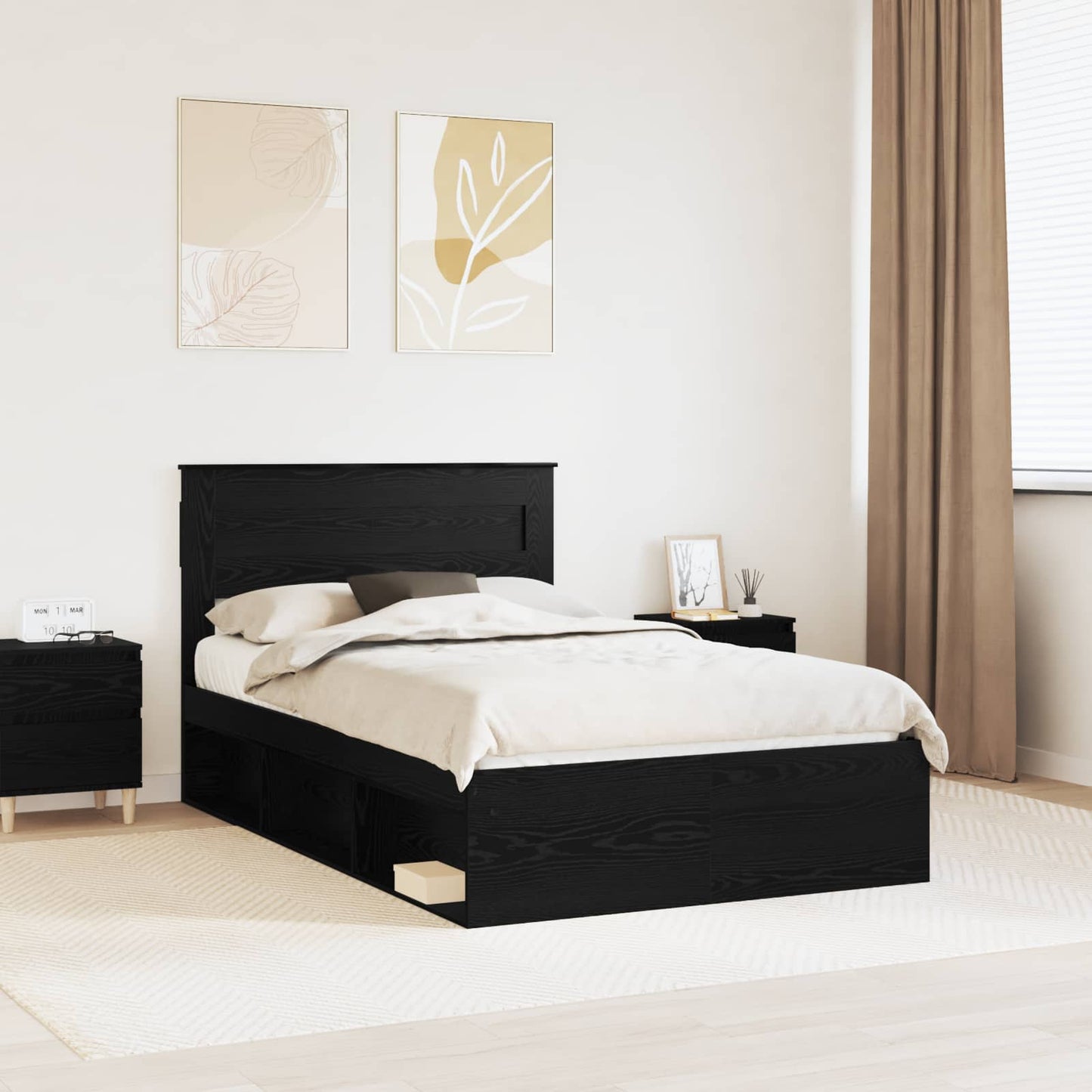 Sengestamme med hodegjerde Svart 135 x 190 cm Massiv furu