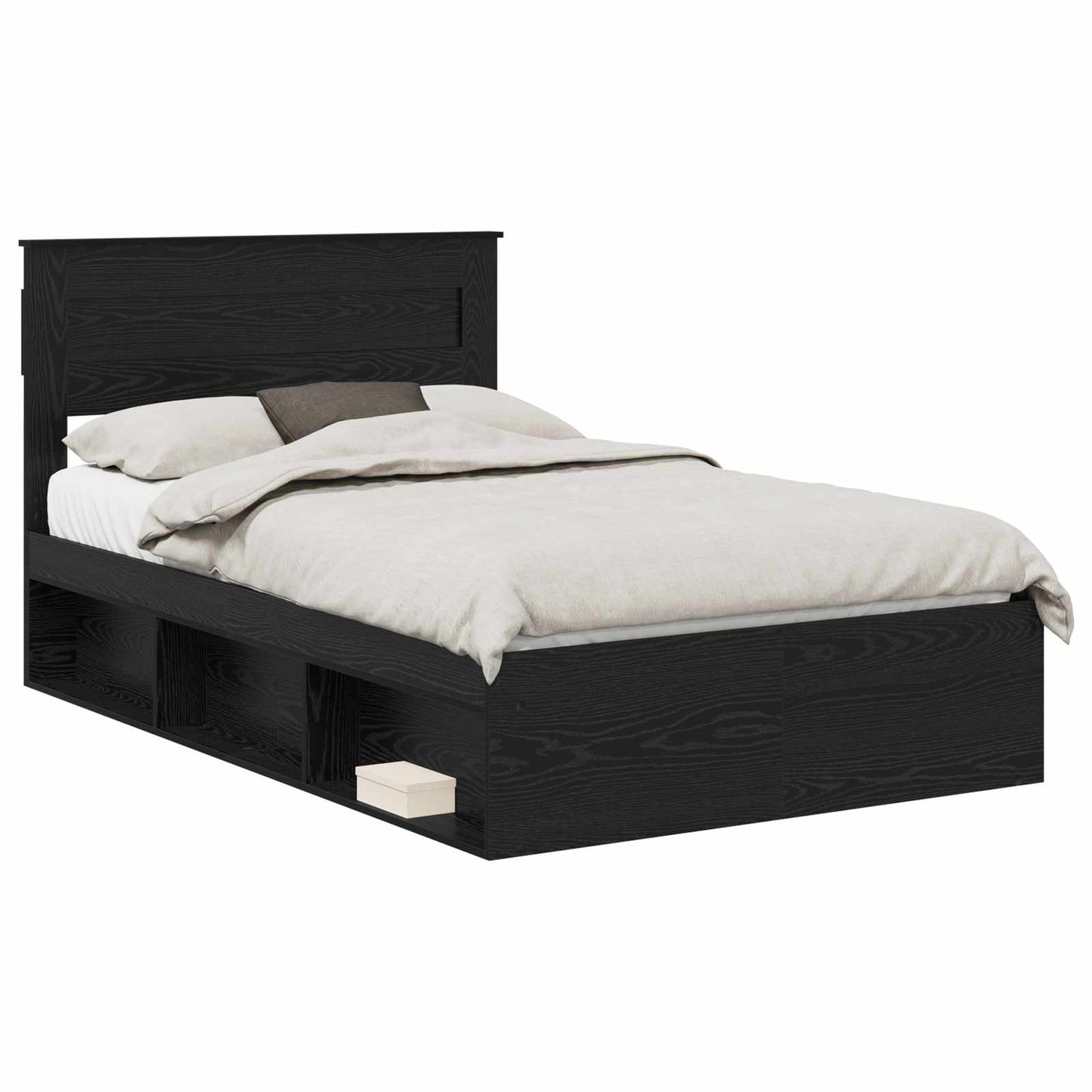 Sengestamme med hodegjerde Svart 135 x 190 cm Massiv furu