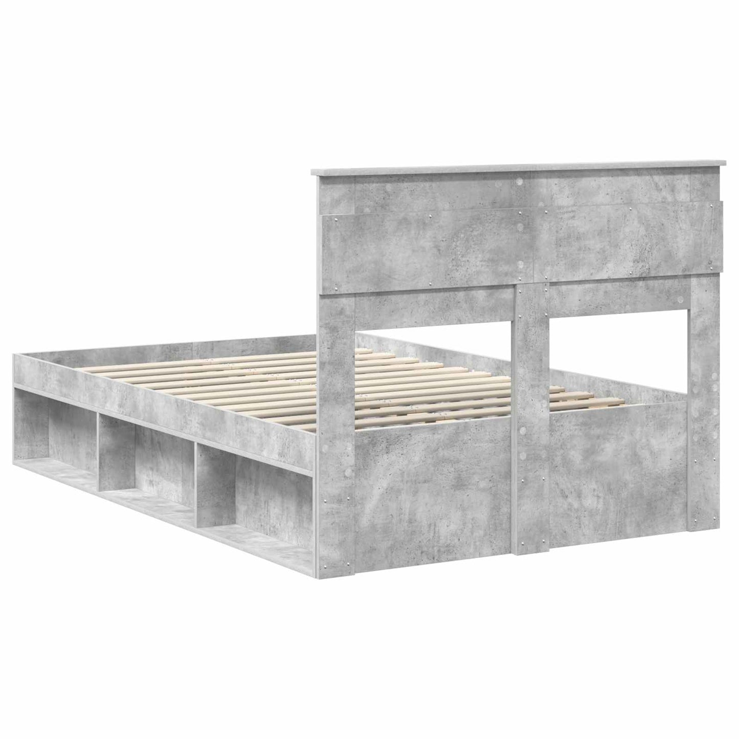 Sengestamme med hodegjerde Betonggrå 135 x 190 cm Massiv furu