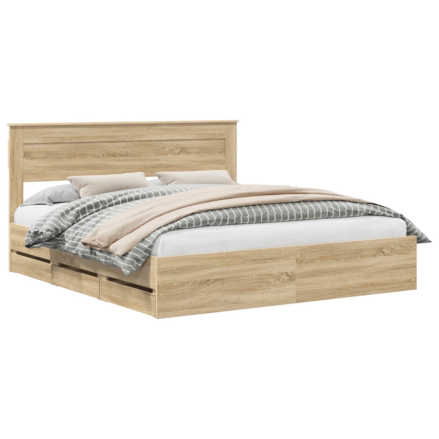 Sengestamme med skuff Sonoma eik 200 x 200 cm Ingeniørtre