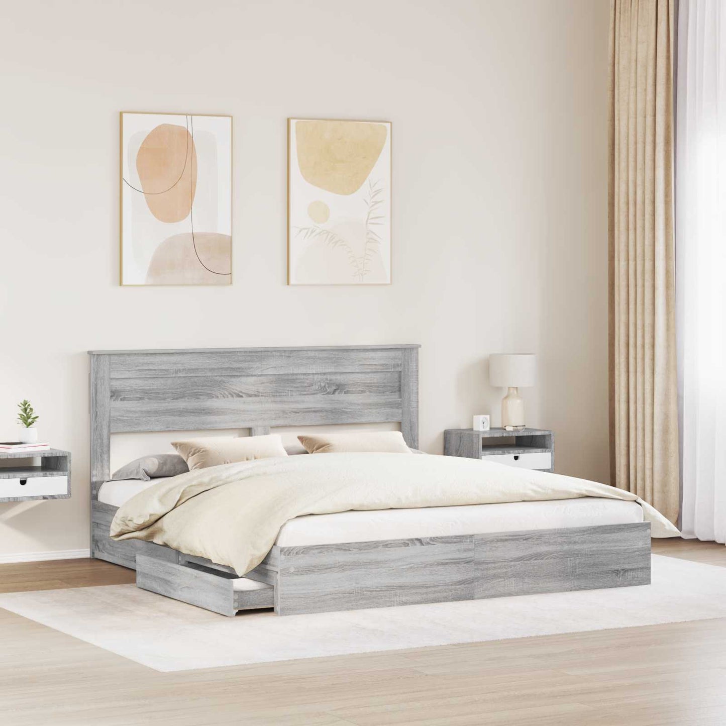 Seng med Oppbevaring Grå Sonoma 200 x 200 cm Konstruert tre