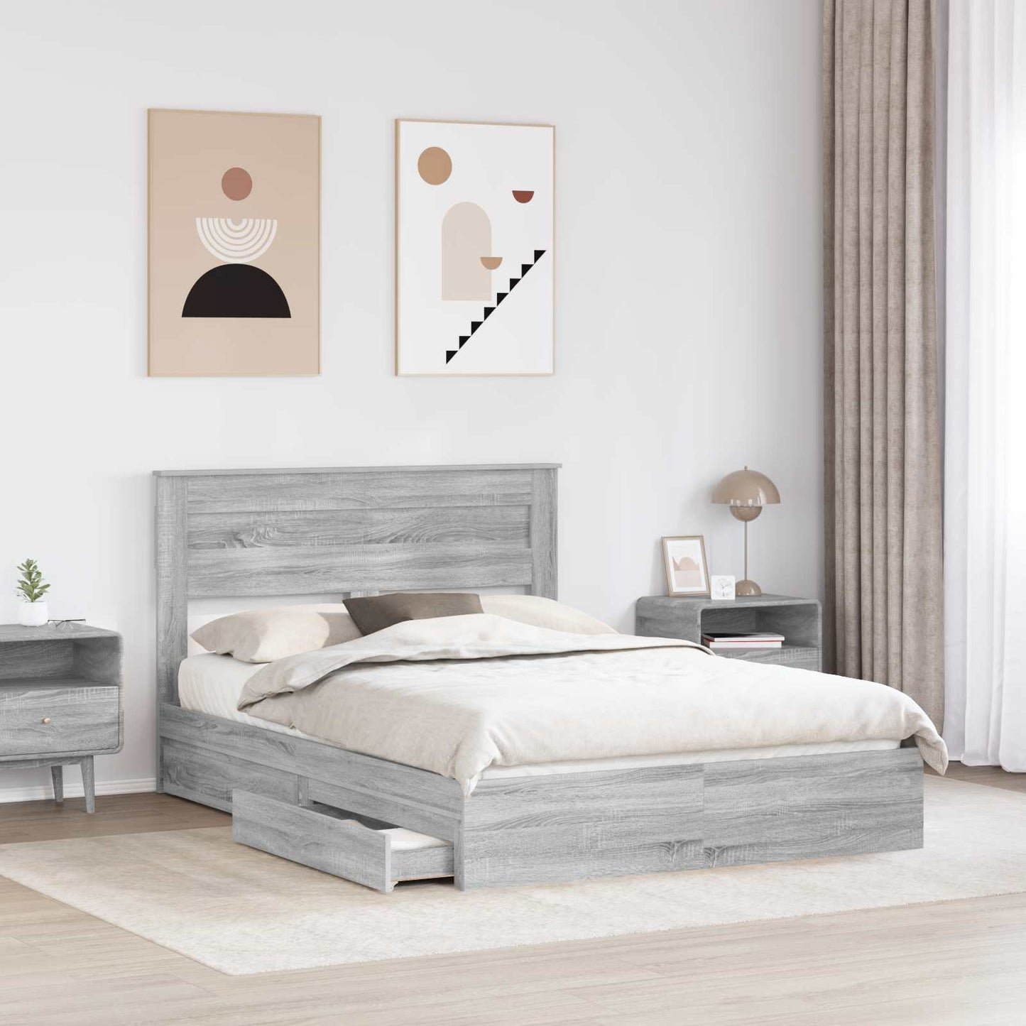 Seng med Oppbevaring Grå Sonoma 160 x 200 cm Konstruert tre
