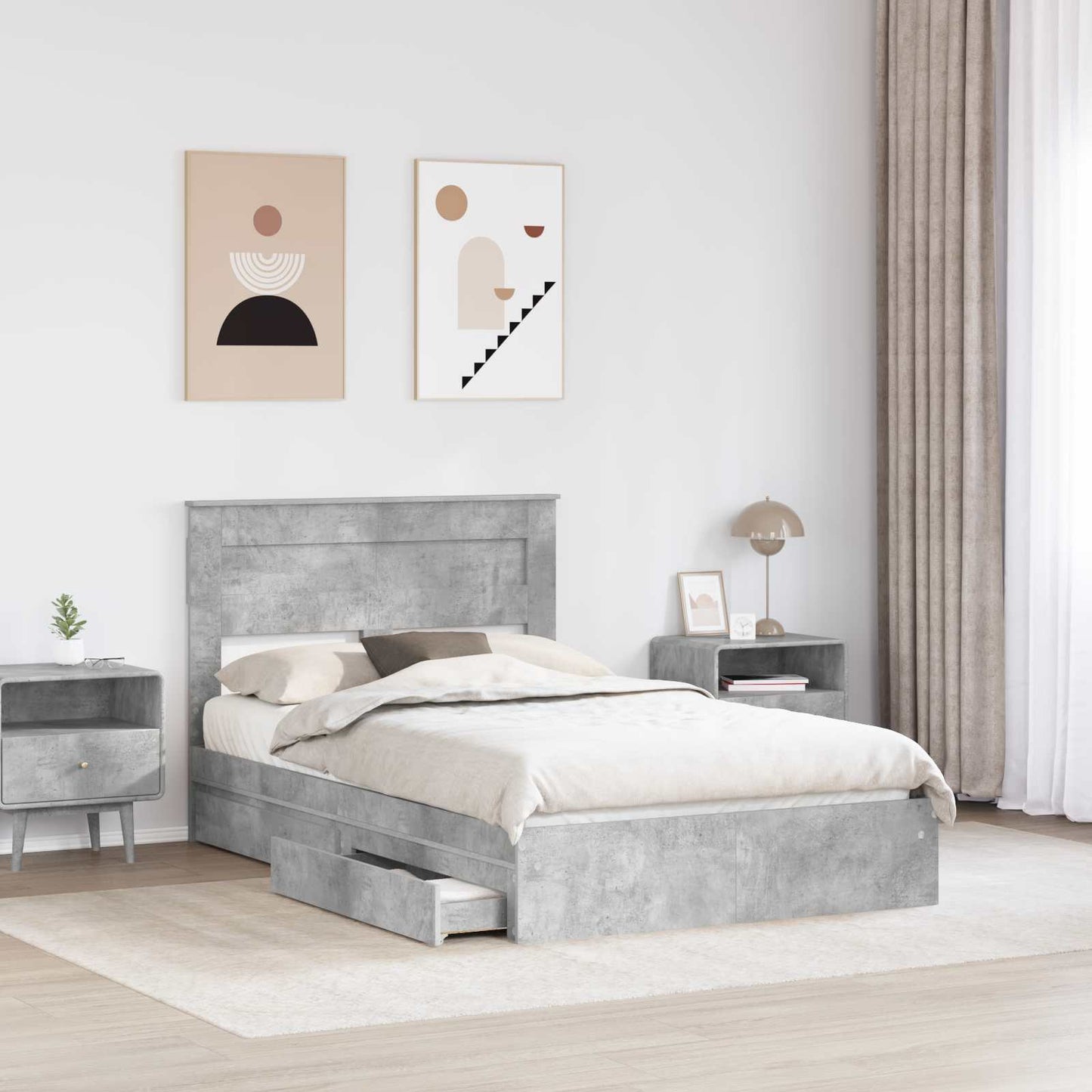 Seng med Oppbevaring Betonggrå 135 x 190 cm Konstruert tre