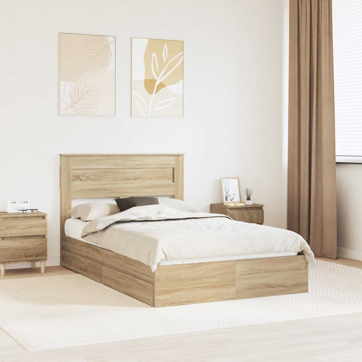 Seng med Oppbevaring Sonoma eik 120 x 200 cm Konstruert tre