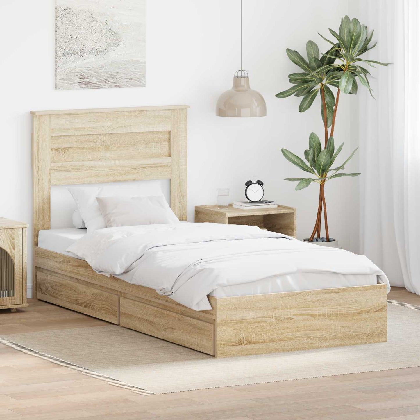 Seng med Oppbevaring Sonoma eik 100 x 200 cm Konstruert tre