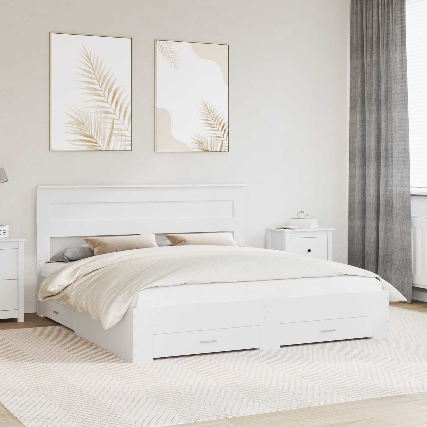 Sengestamme med hodegjerde Hvit 180 x 200 cm Konstruert tre