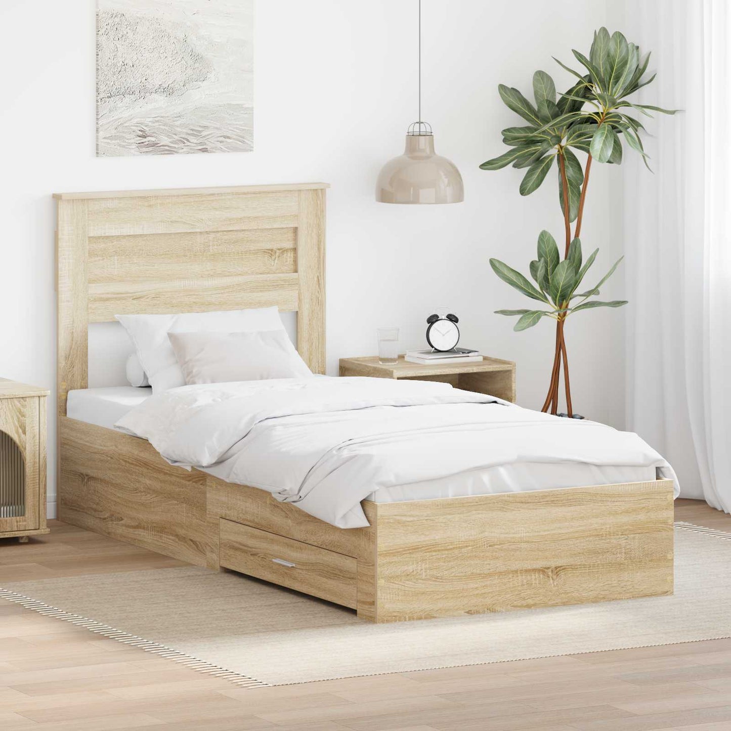 Sengestamme med skuff Sonoma eik 100 x 200 cm Konstruert tre