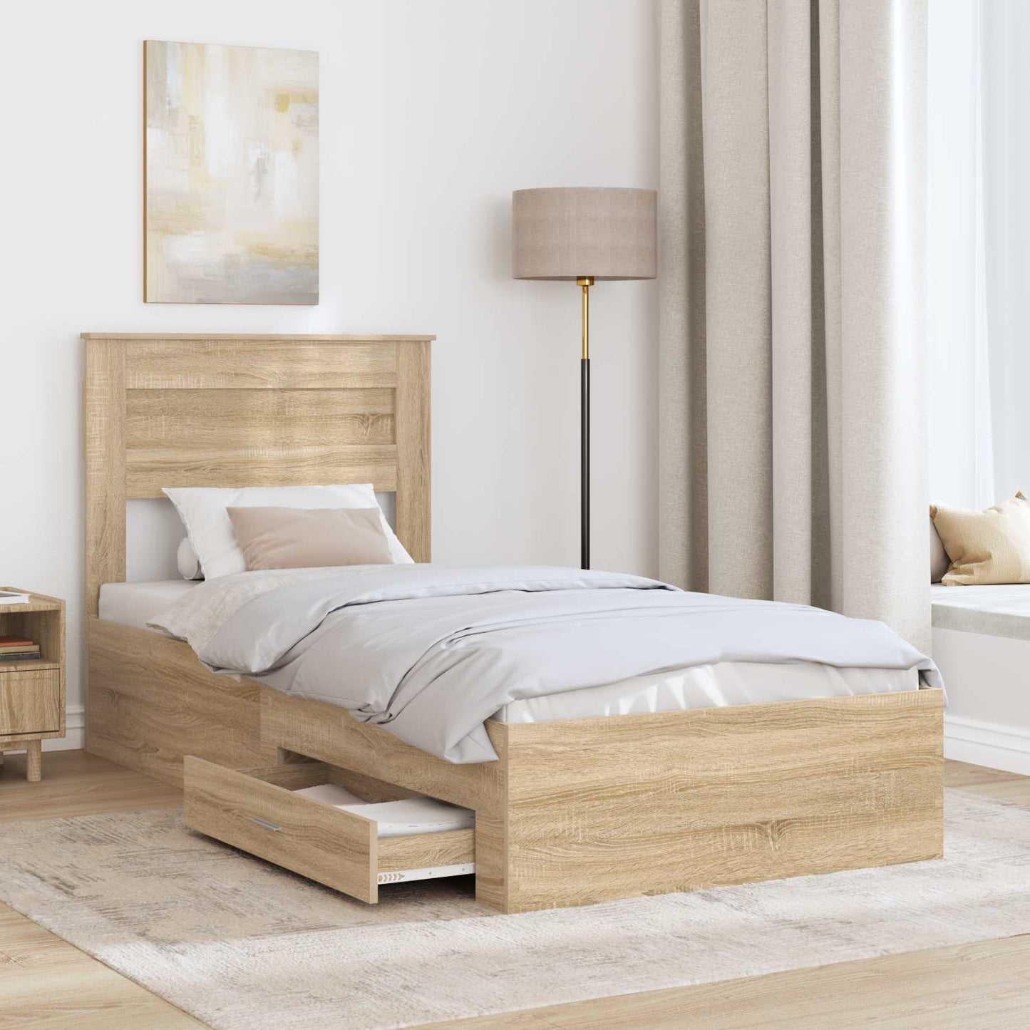 Sengestamme med skuff Sonoma eik 100 x 200 cm Konstruert tre