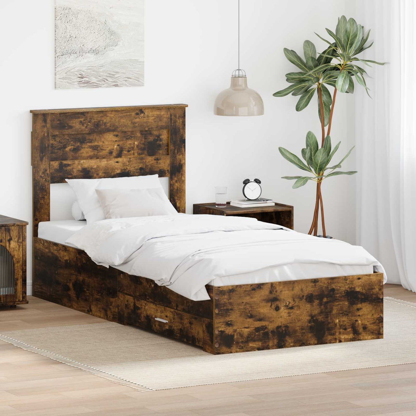 Sengestamme med hodegjerde Røkt eik 90 x 190 cm Konstruert tre