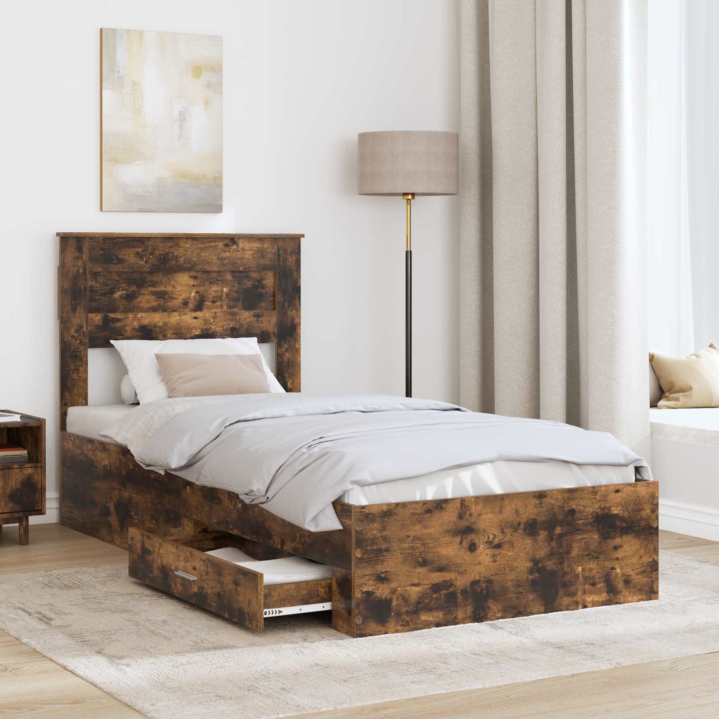 Sengestamme med hodegjerde Røkt eik 90 x 190 cm Konstruert tre