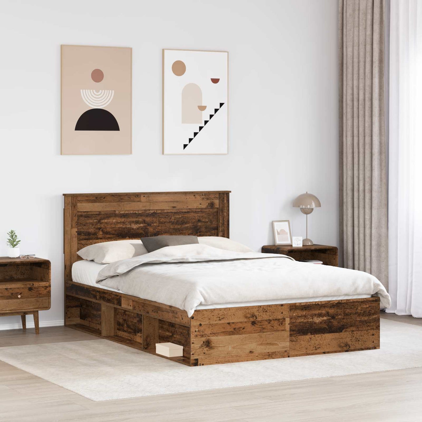Sengestamme med hodegjerde Gammelt tre 140 x 190 cm Massiv furu