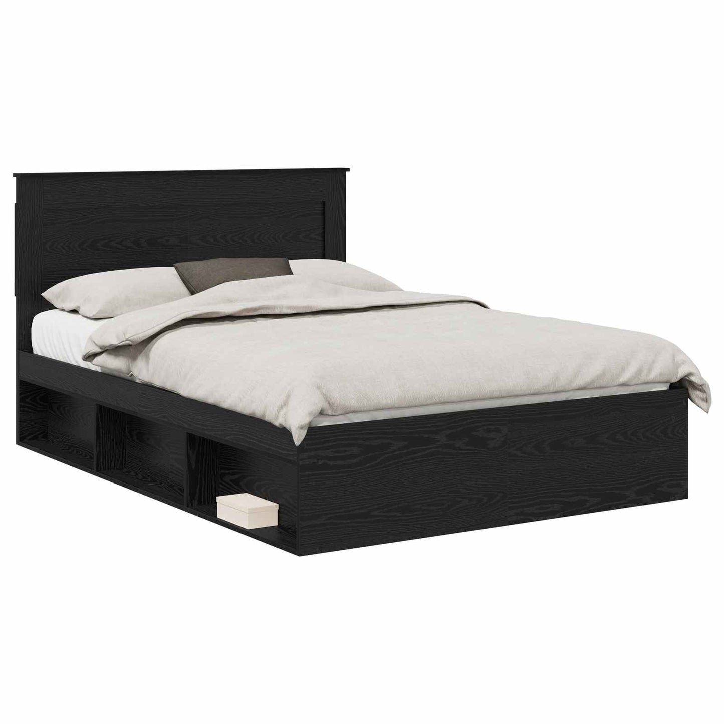 Sengestamme med hodegjerde Svart 140 x 190 cm Massiv furu