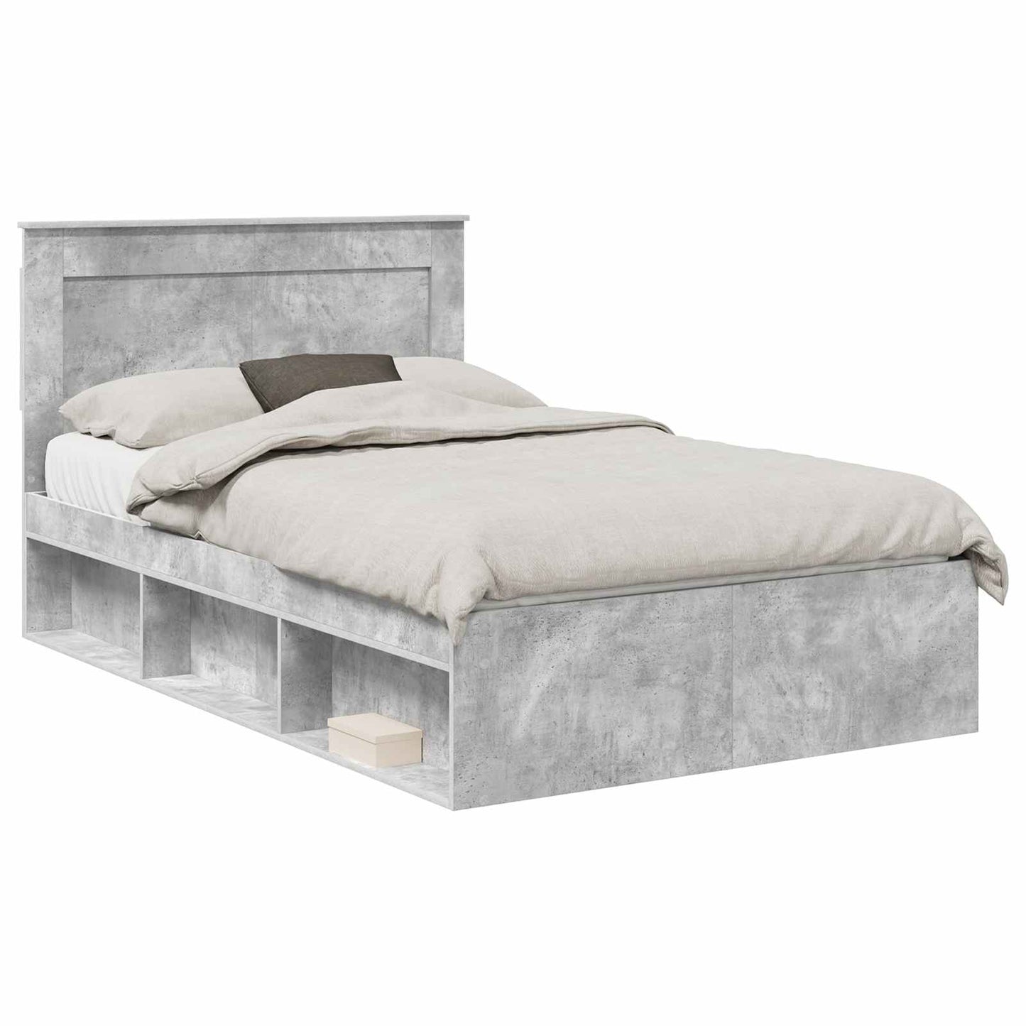 Sengestamme med skuff Betonggrå 135 x 190 cm Massiv furu