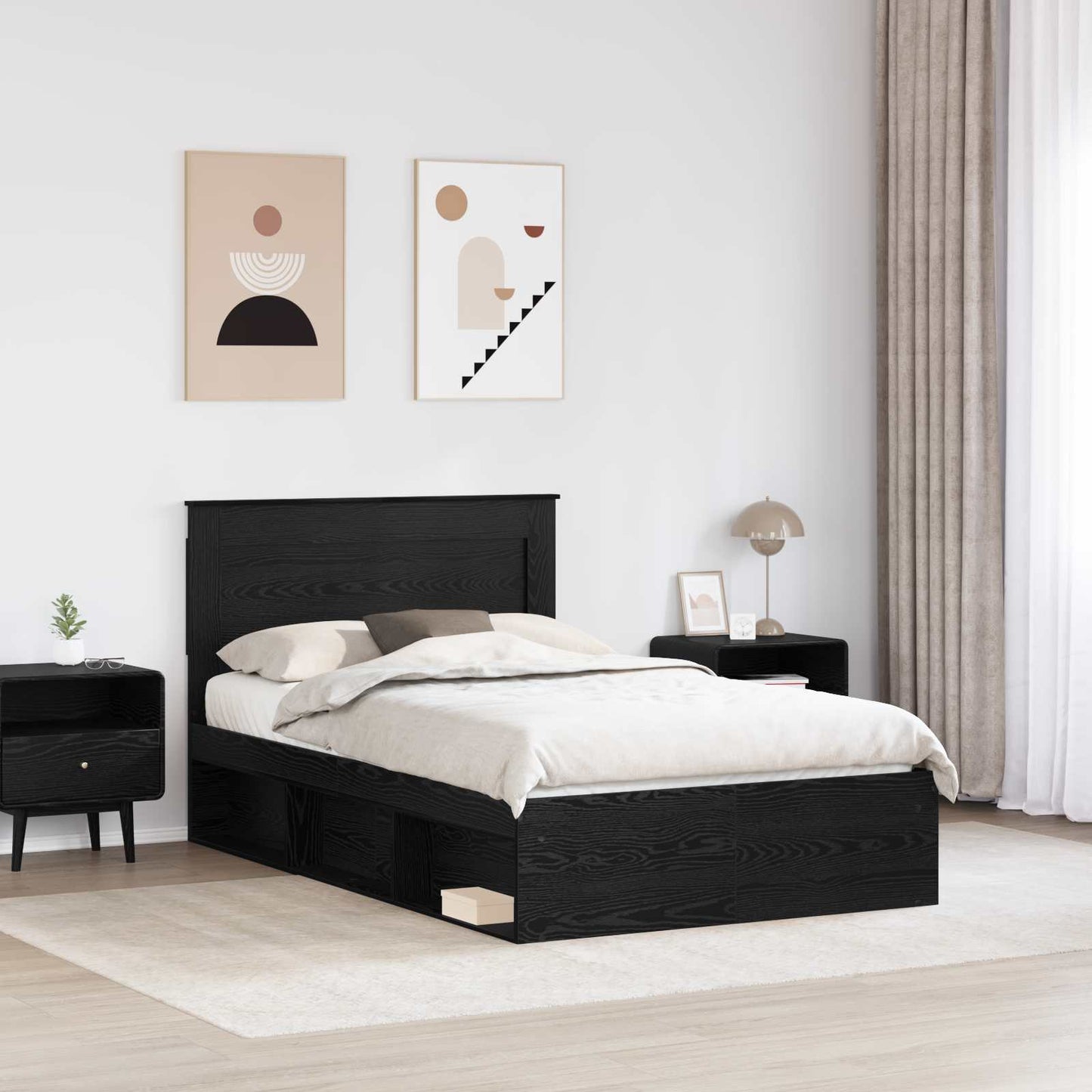 Sengestamme med skuff Ensfarget Svart 120 x 190 cm Massiv furu
