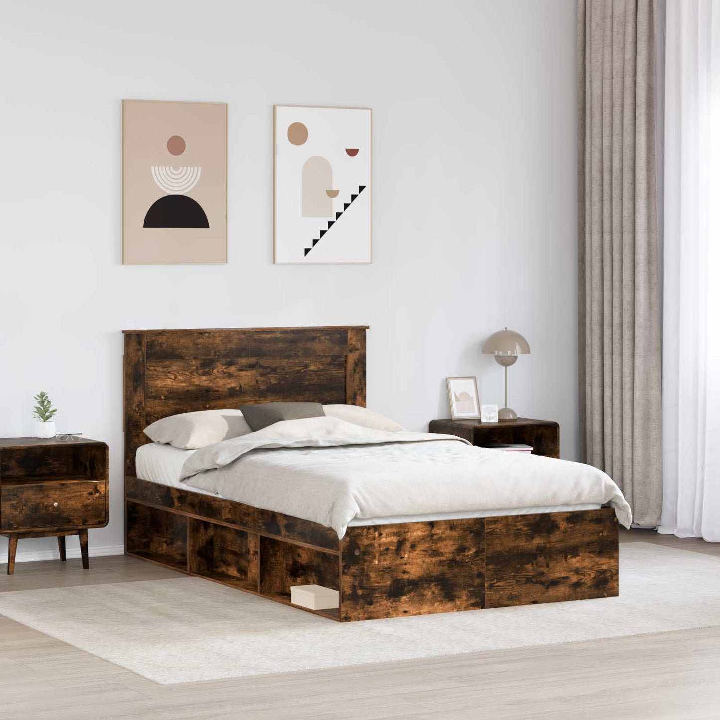 Sengestamme med hodegjerde Røkt eik 120 x 190 cm Massiv furu