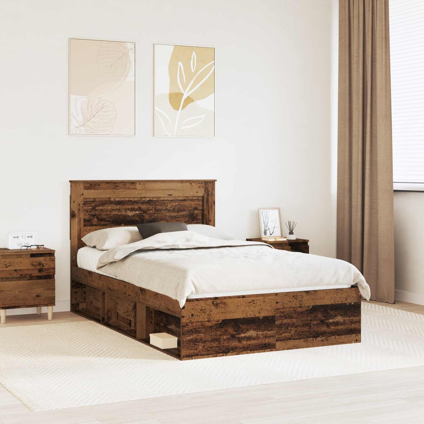 Sengestamme med hodegjerde Gammelt tre 120 x 190 cm Massiv furu