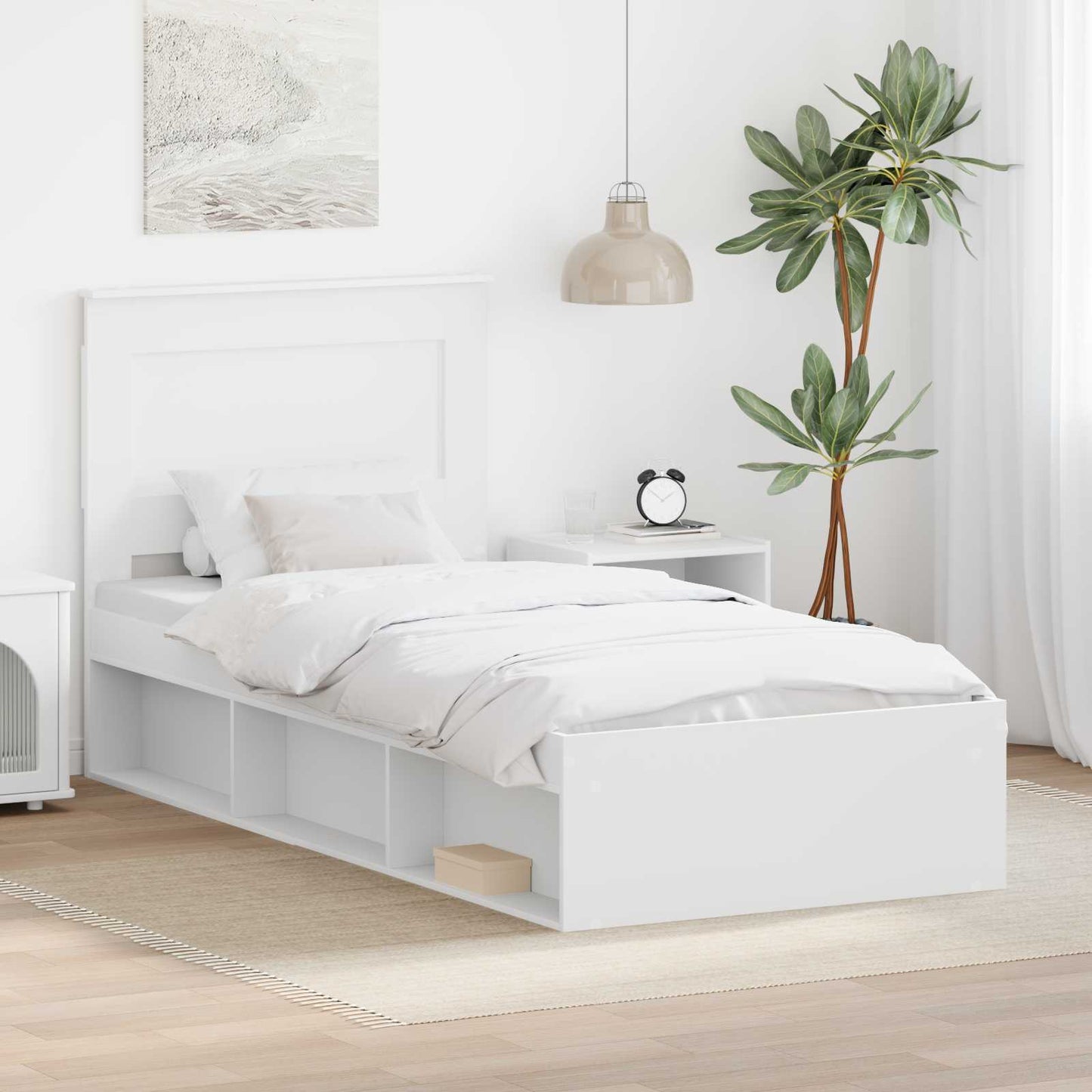 Sengestamme med hodegjerde Hvit 75 x 190 cm Massiv furu