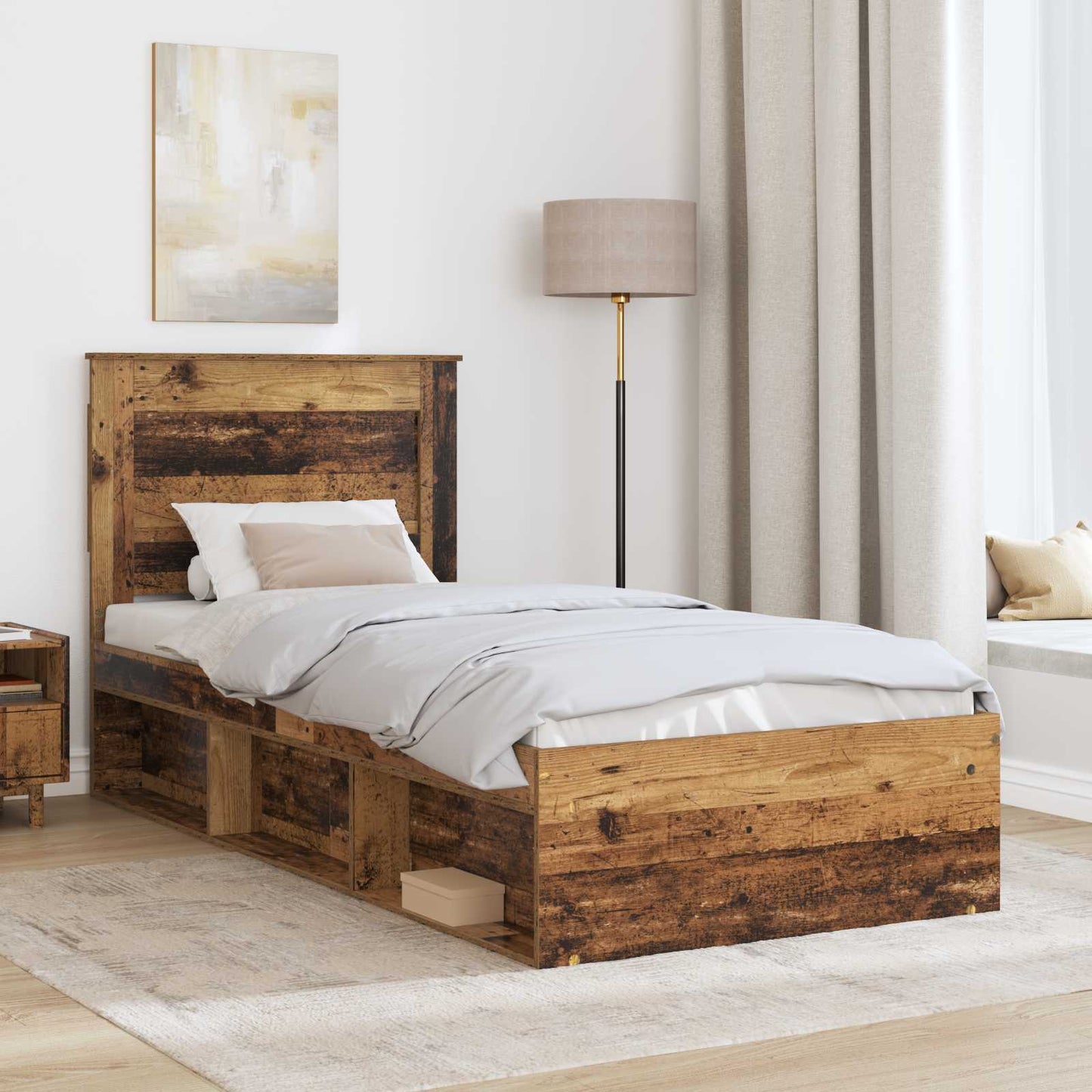 Sengestamme med hodegjerde Gammelt tre 75 x 190 cm Massiv furu
