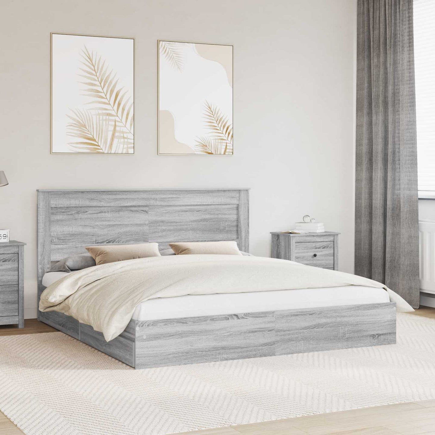Seng med Oppbevaring Grå Sonoma 200 x 200 cm Konstruert tre