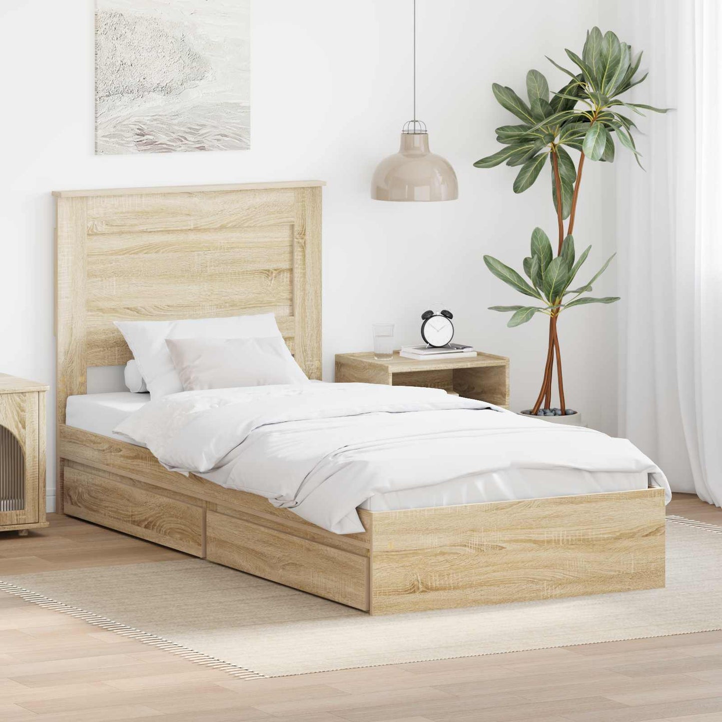 Seng med Oppbevaring Sonoma eik 75 x 190 cm Konstruert tre