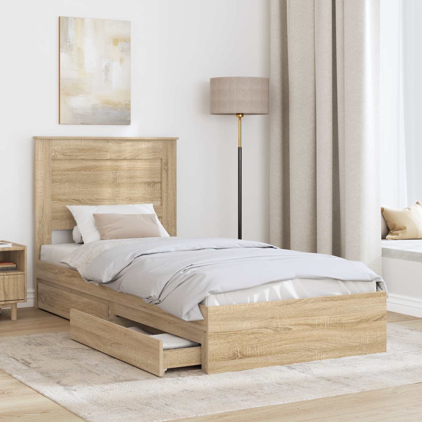 Seng med Oppbevaring Sonoma eik 75 x 190 cm Konstruert tre