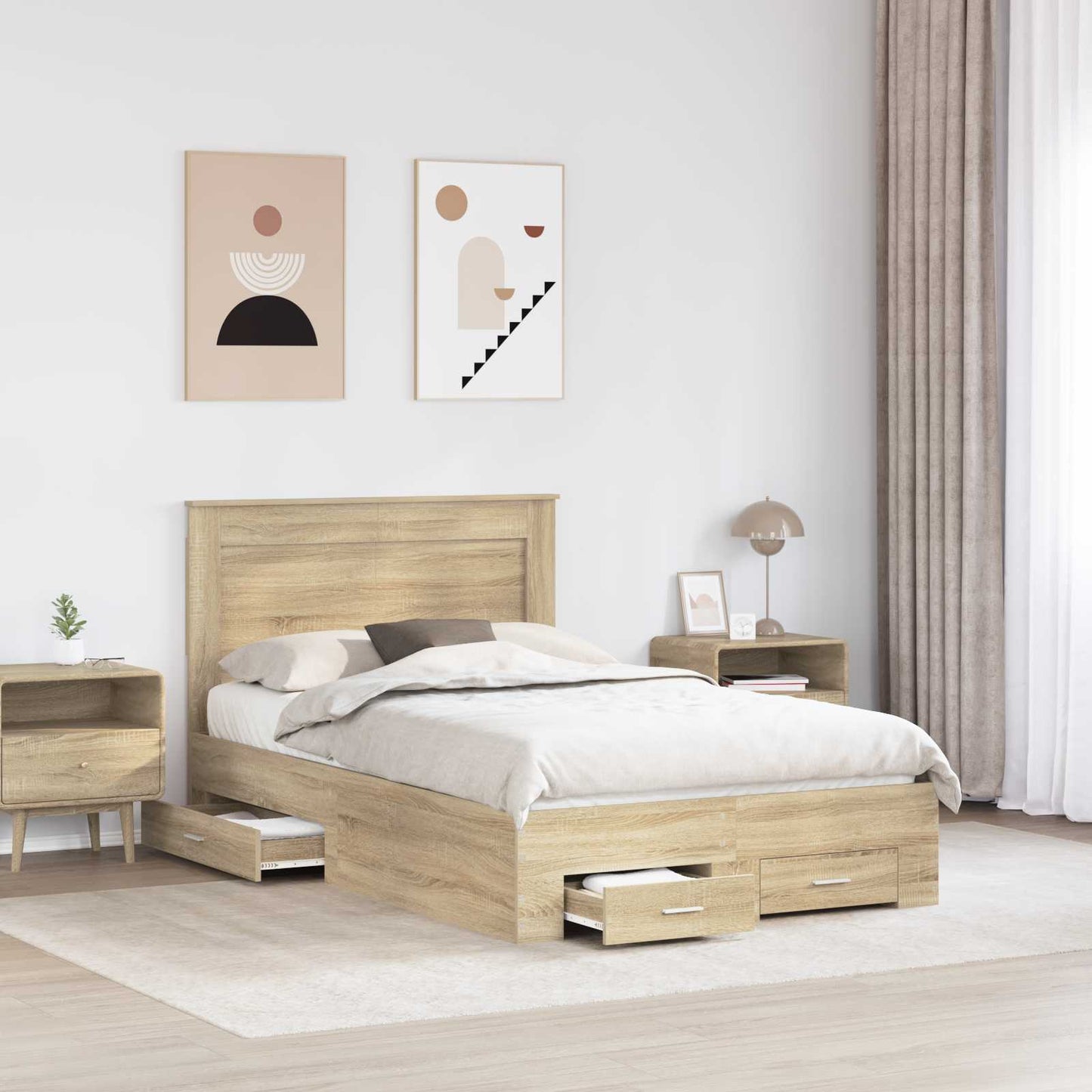 Sengestamme med skuff Sonoma eik 120 x 200 cm Konstruert tre