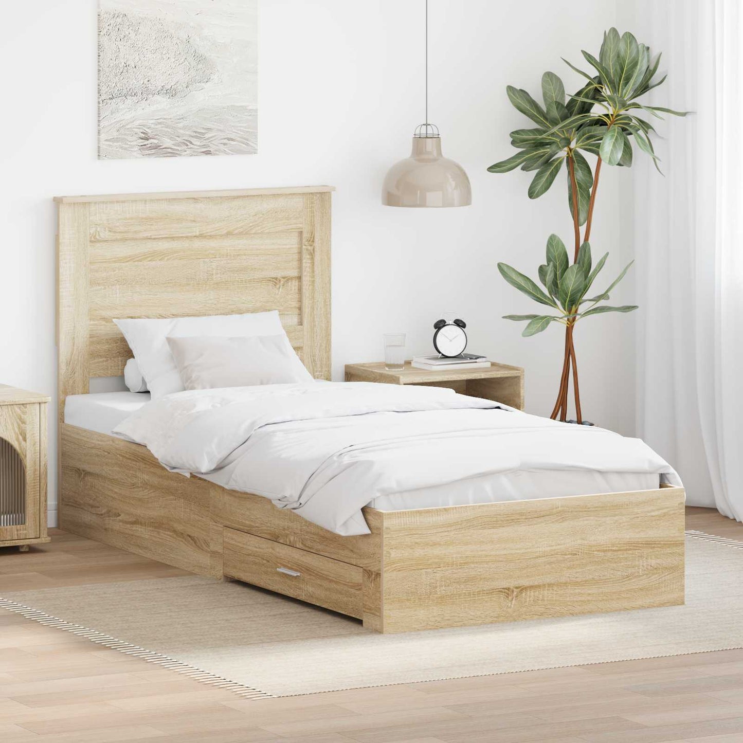 Sengestamme med skuff Sonoma eik 100 x 200 cm Konstruert tre