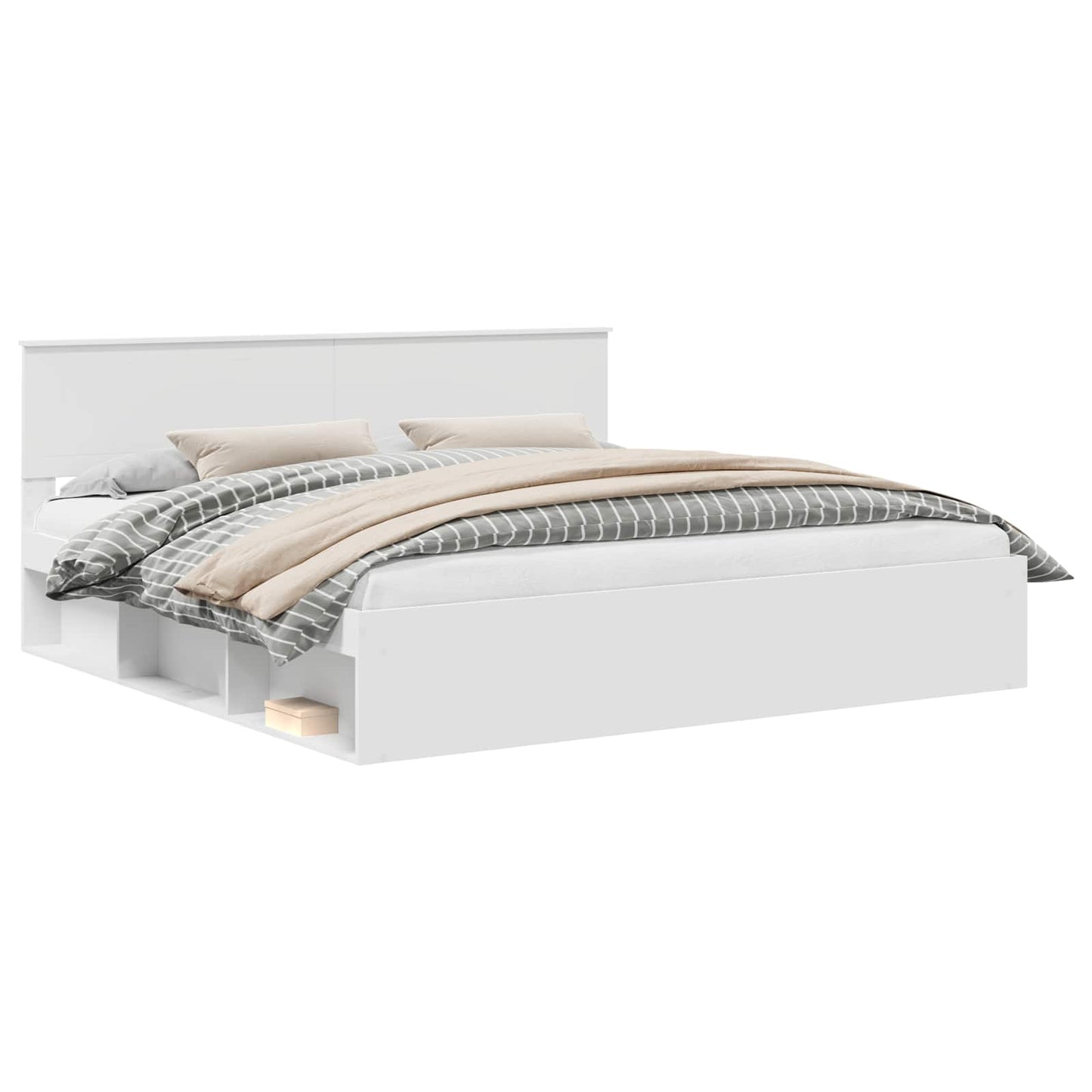 Sengestamme med hodegjerde Hvit 200 x 200 cm Massiv furu