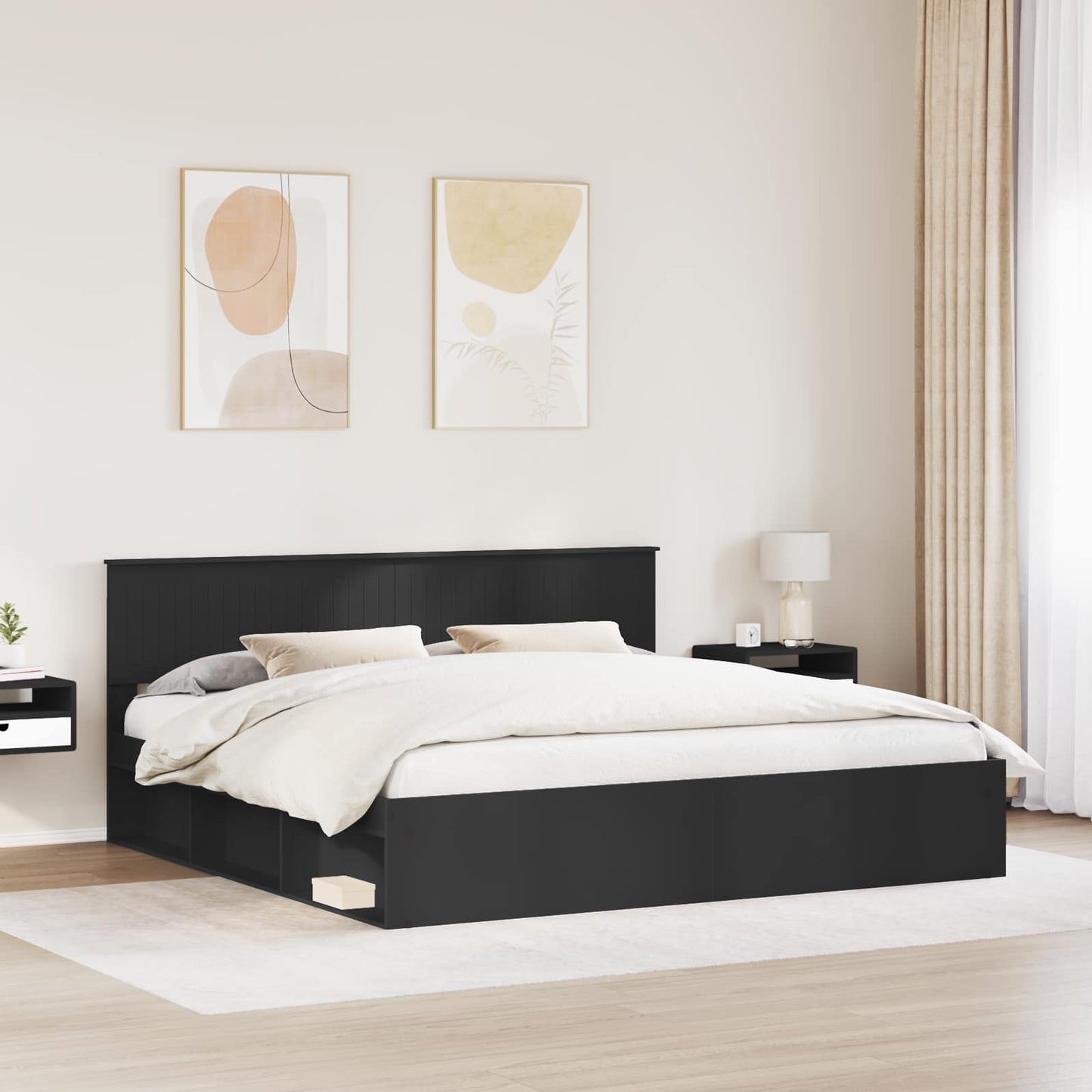 Sengestamme med hodegjerde Svart 200 x 200 cm Massiv furu