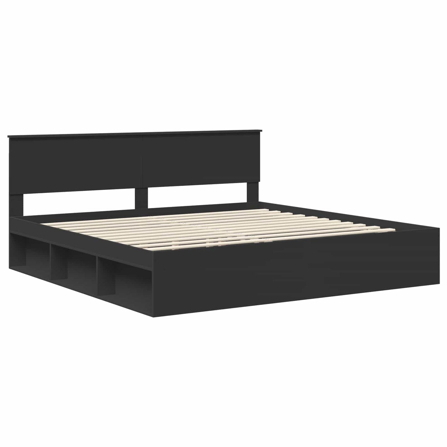 Sengestamme med hodegjerde Svart 200 x 200 cm Massiv furu