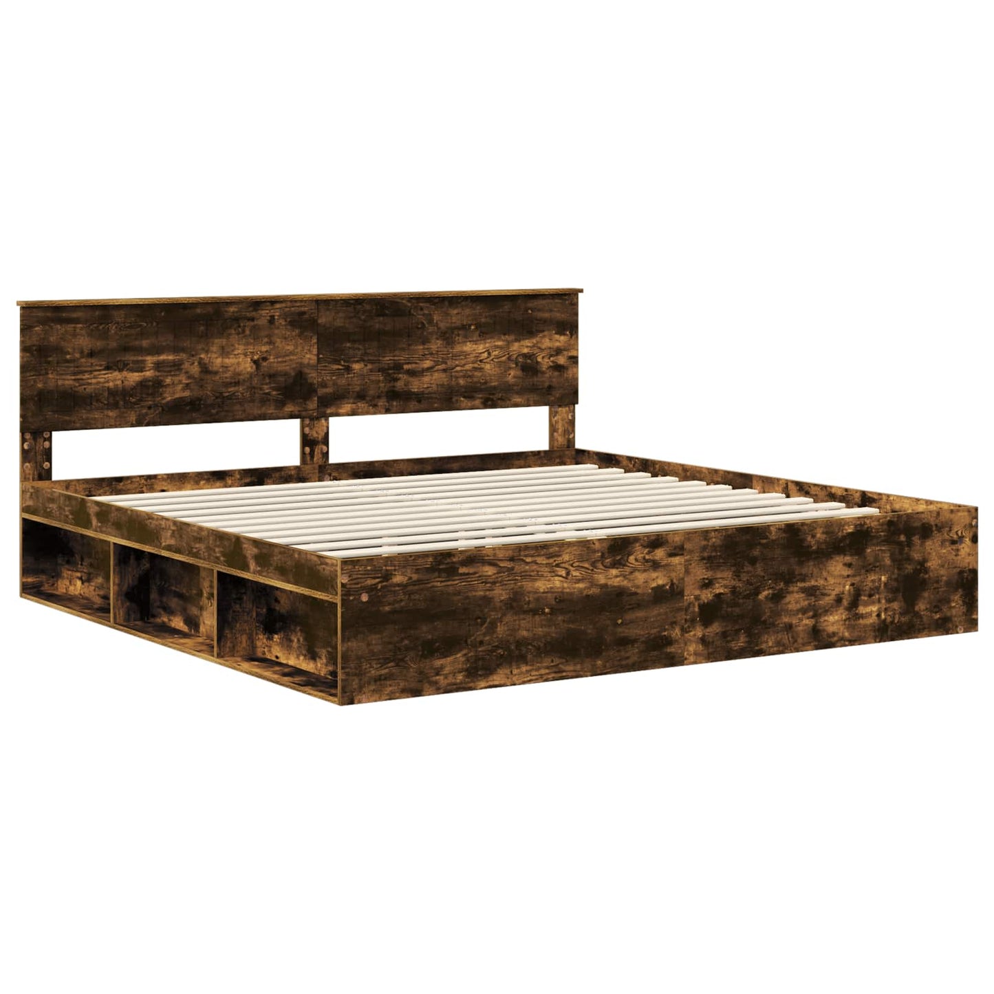 Sengestamme med hodegjerde Røkt eik 200 x 200 cm Massiv furu