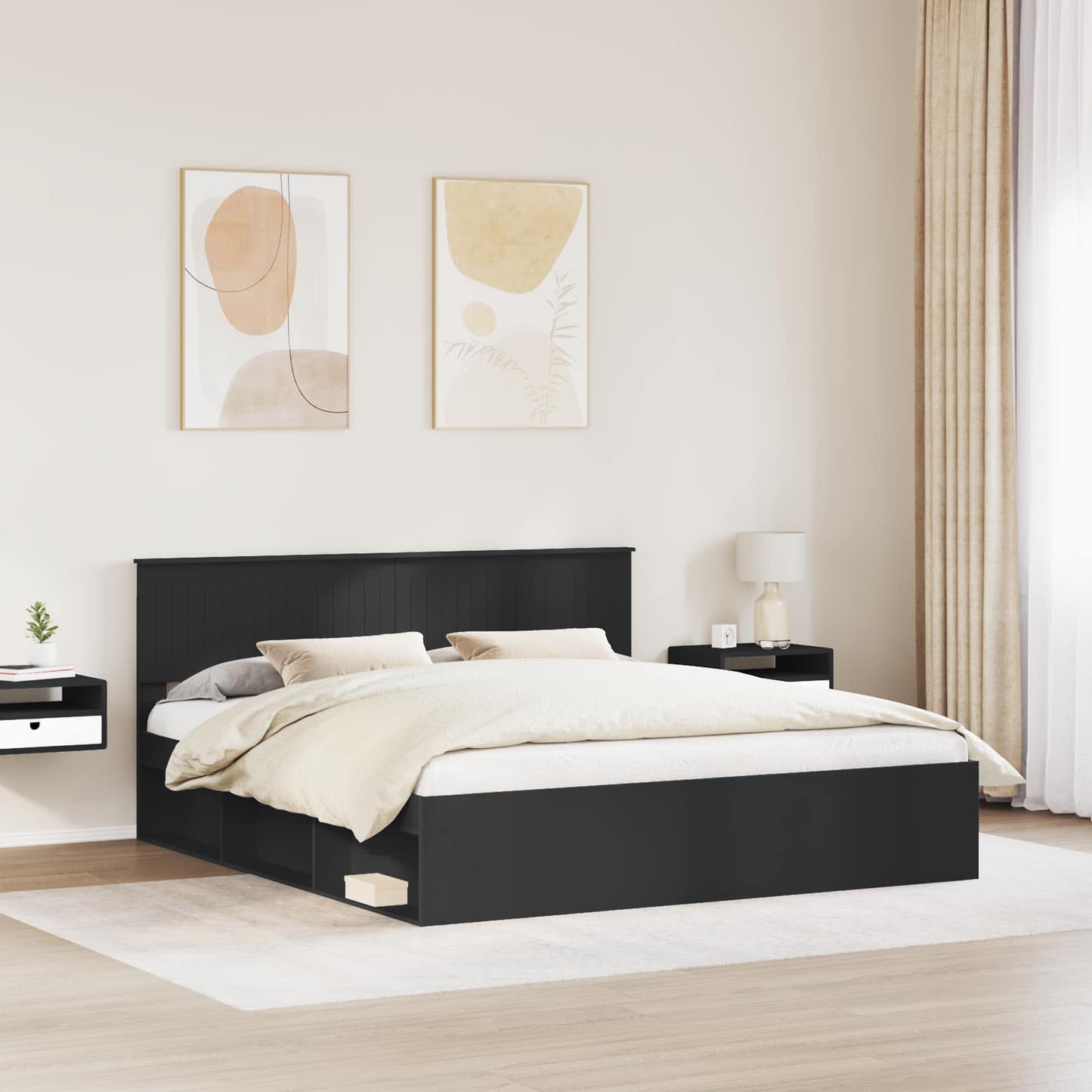 Sengestamme med hodegjerde Svart 180 x 200 cm Massiv furu