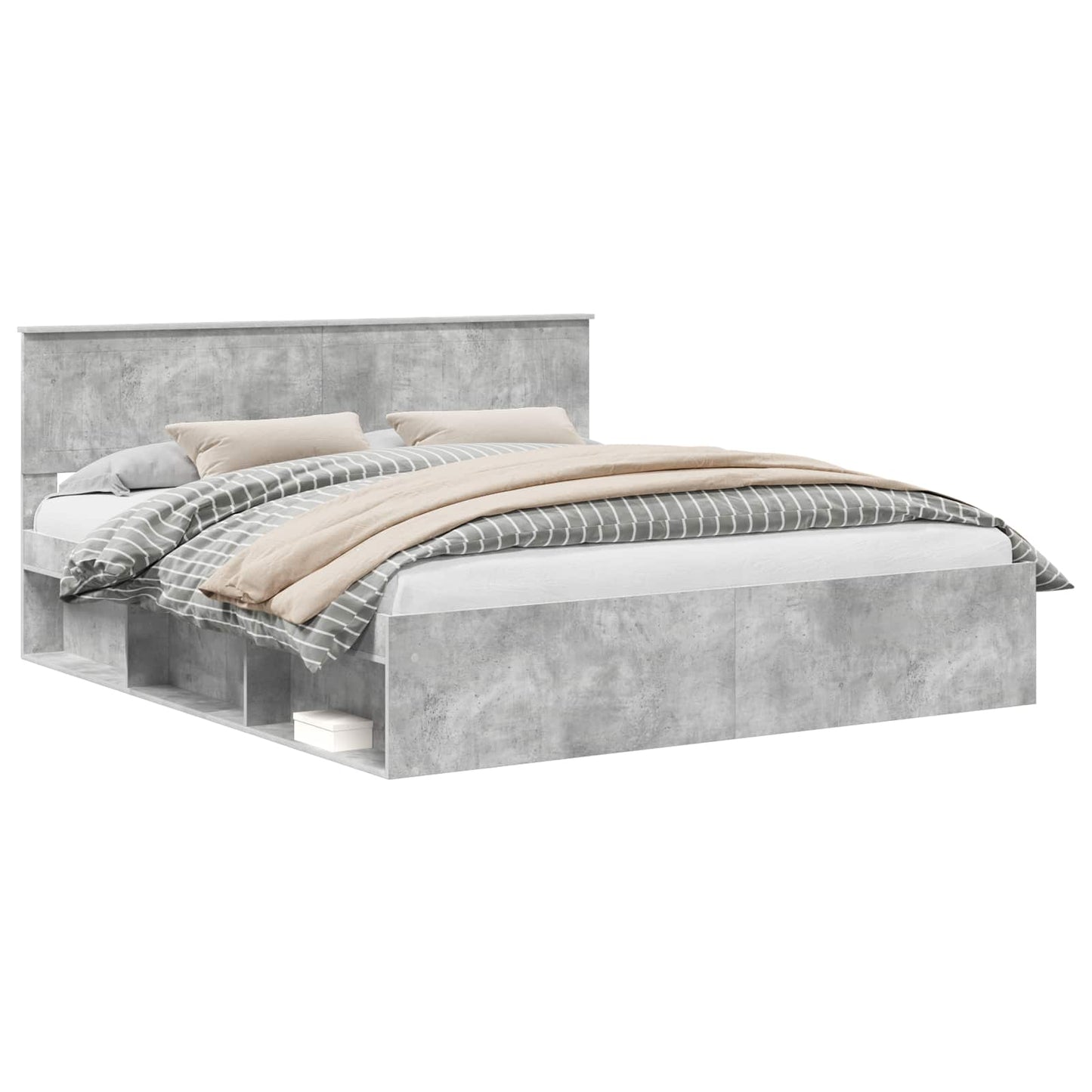 Sengestamme med hodegjerde Betong 180 x 200 cm Massiv furu