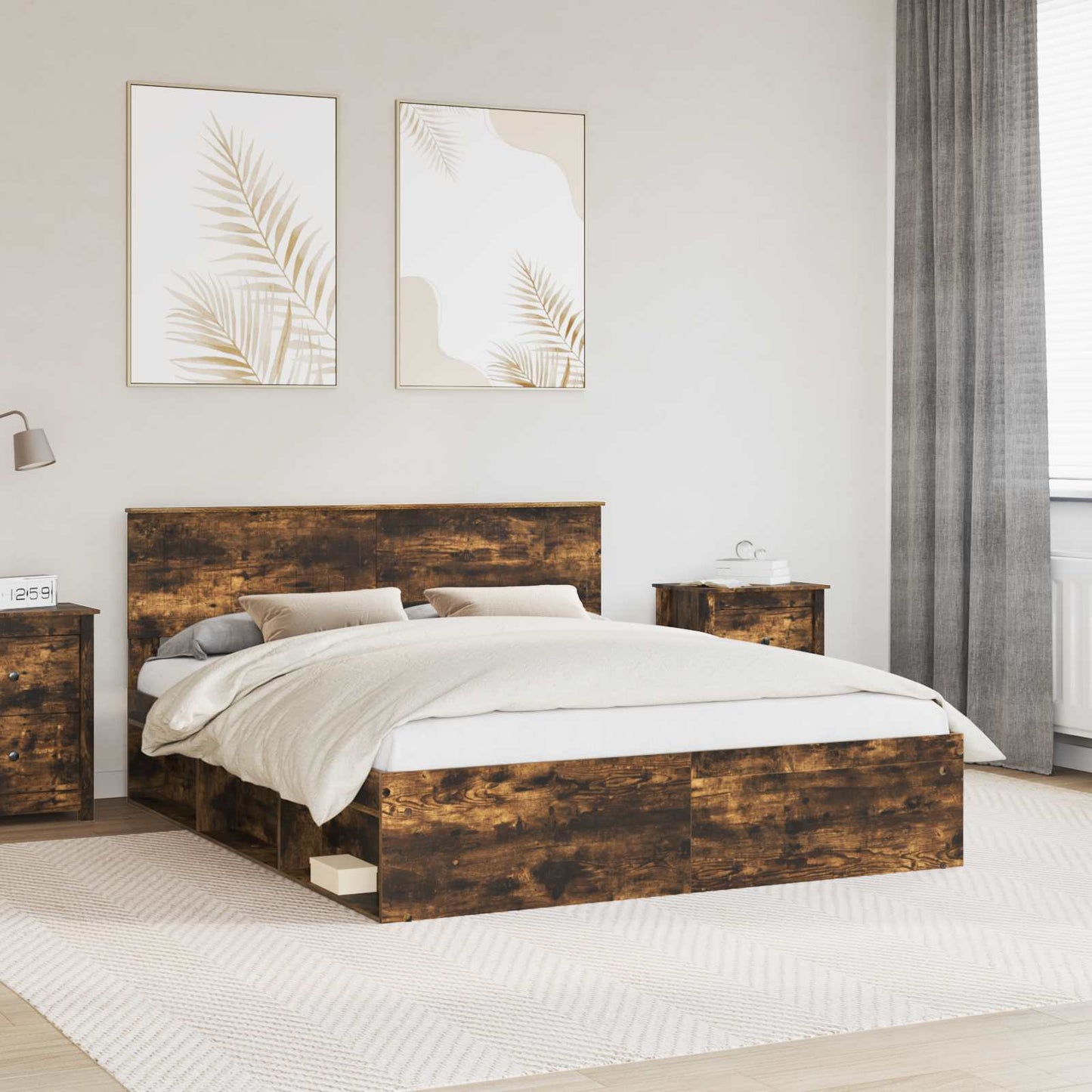 Sengestamme med hodegjerde Røkt eik 160 x 200 cm Massiv furu