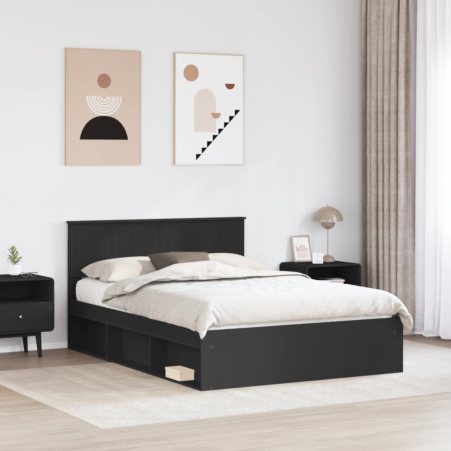 Sengestamme med hodegjerde Svart 135 x 190 cm Massiv furu