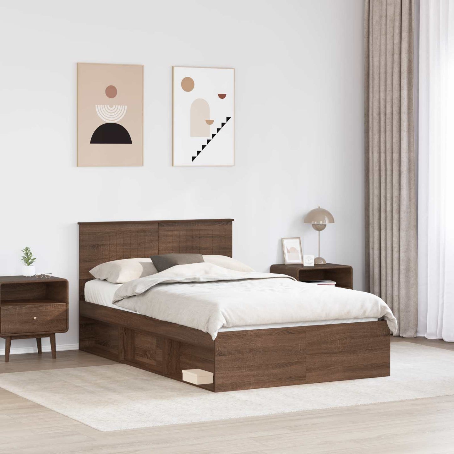 Sengestamme med hodegjerde Brun Eik 120 x 200 cm Massiv furu