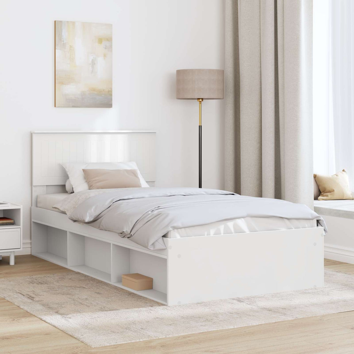 Sengestamme med hodegjerde Hvit 100 x 200 cm Massiv furu