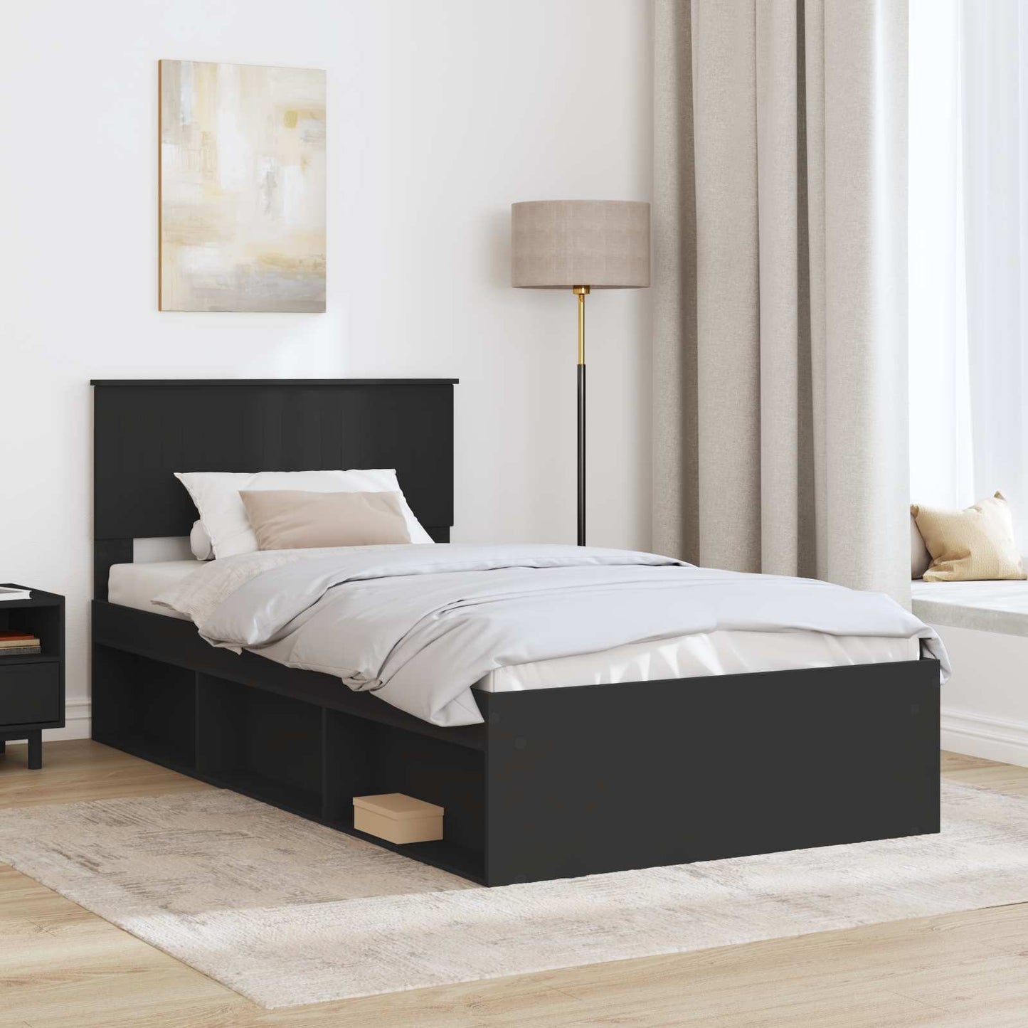 Sengestamme med hodegjerde Svart 100 x 200 cm Massiv furu