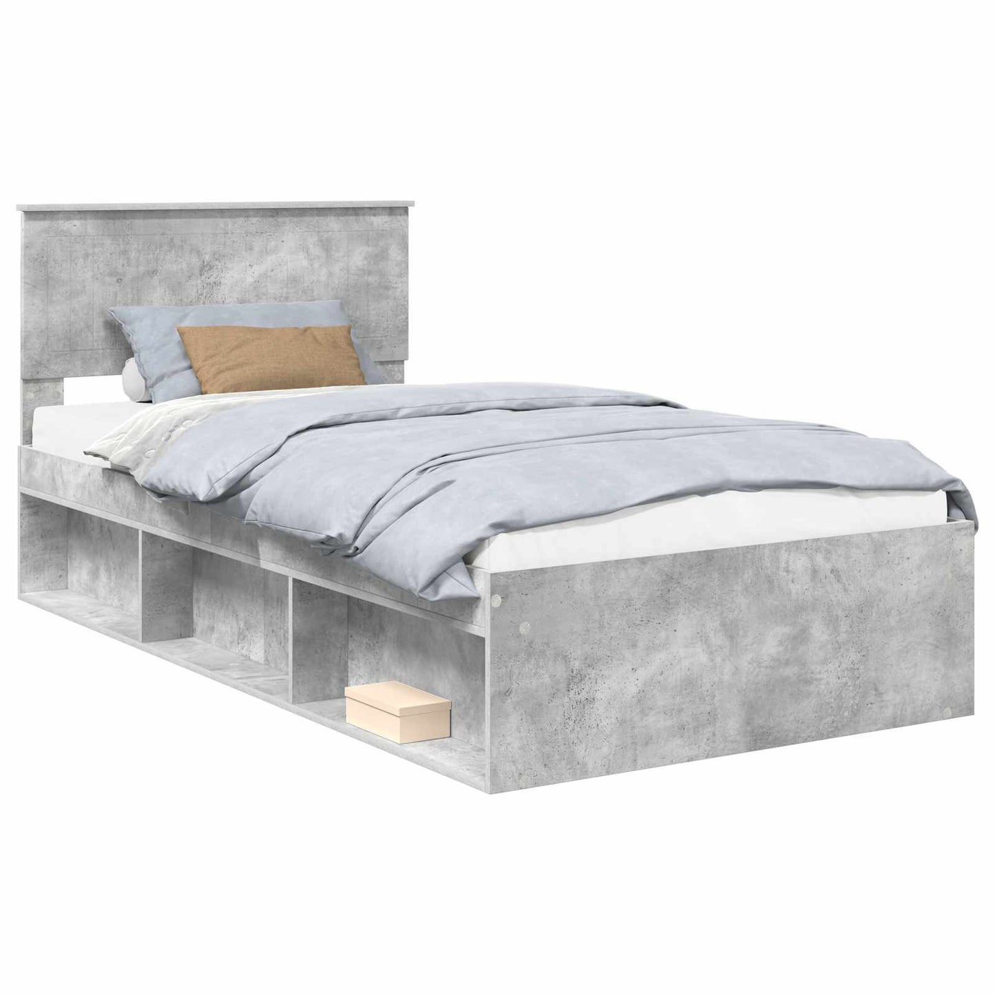 Sengestamme med hodegjerde Betonggrå 100 x 200 cm Massiv furu