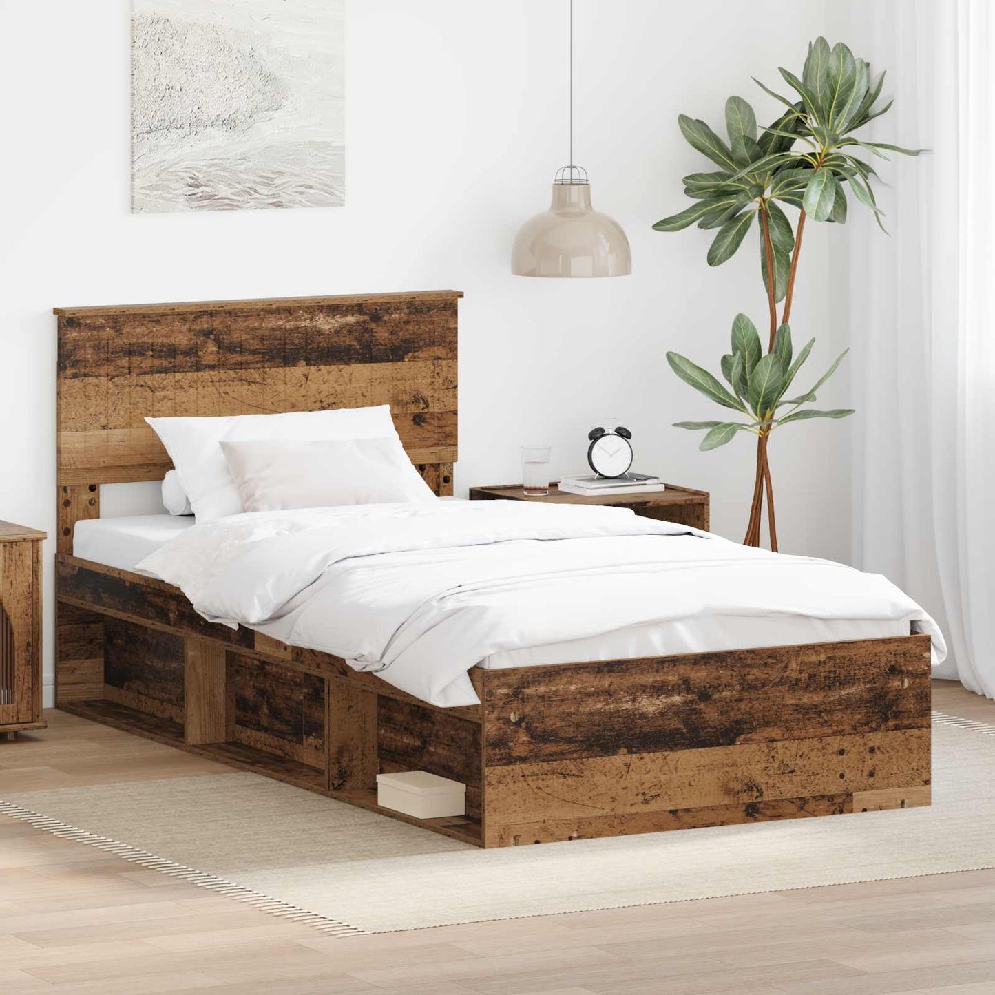 Sengestamme med hodegjerde Gammelt tre 100 x 200 cm Massiv furu