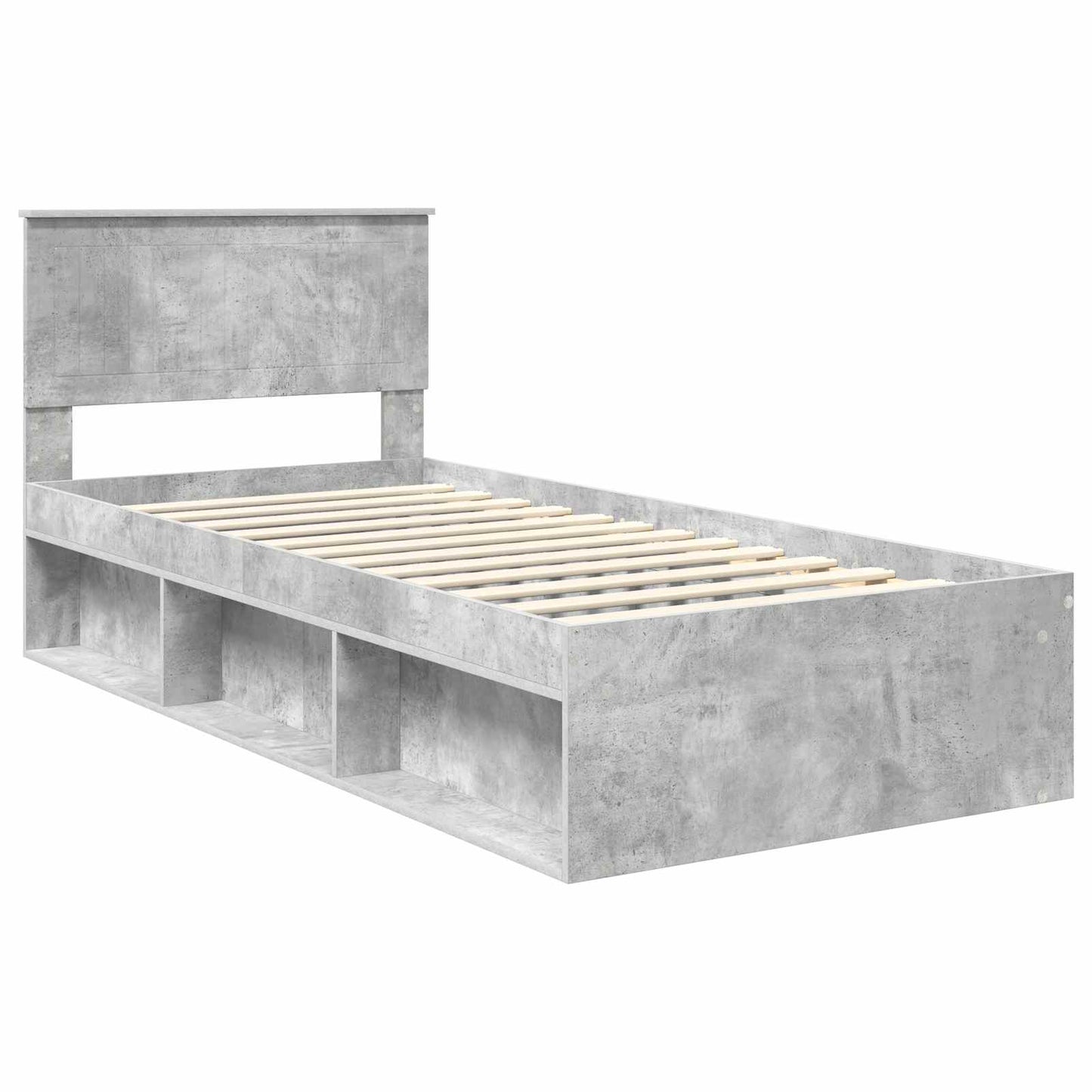Sengestamme med hodegjerde Betong 90 x 200 cm Massiv furu