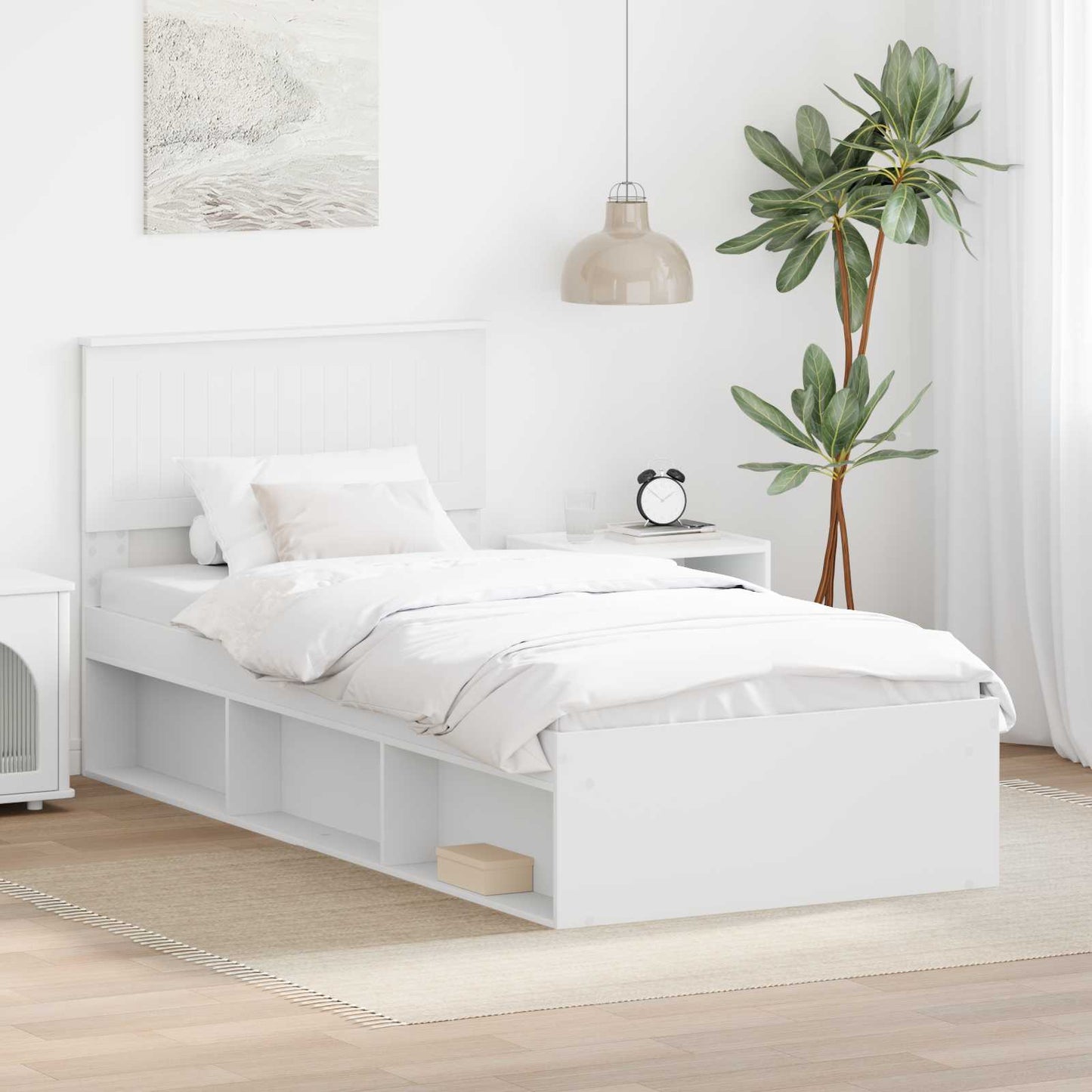 Sengestamme med hodegjerde Hvit 90 x 190 cm Massiv furu