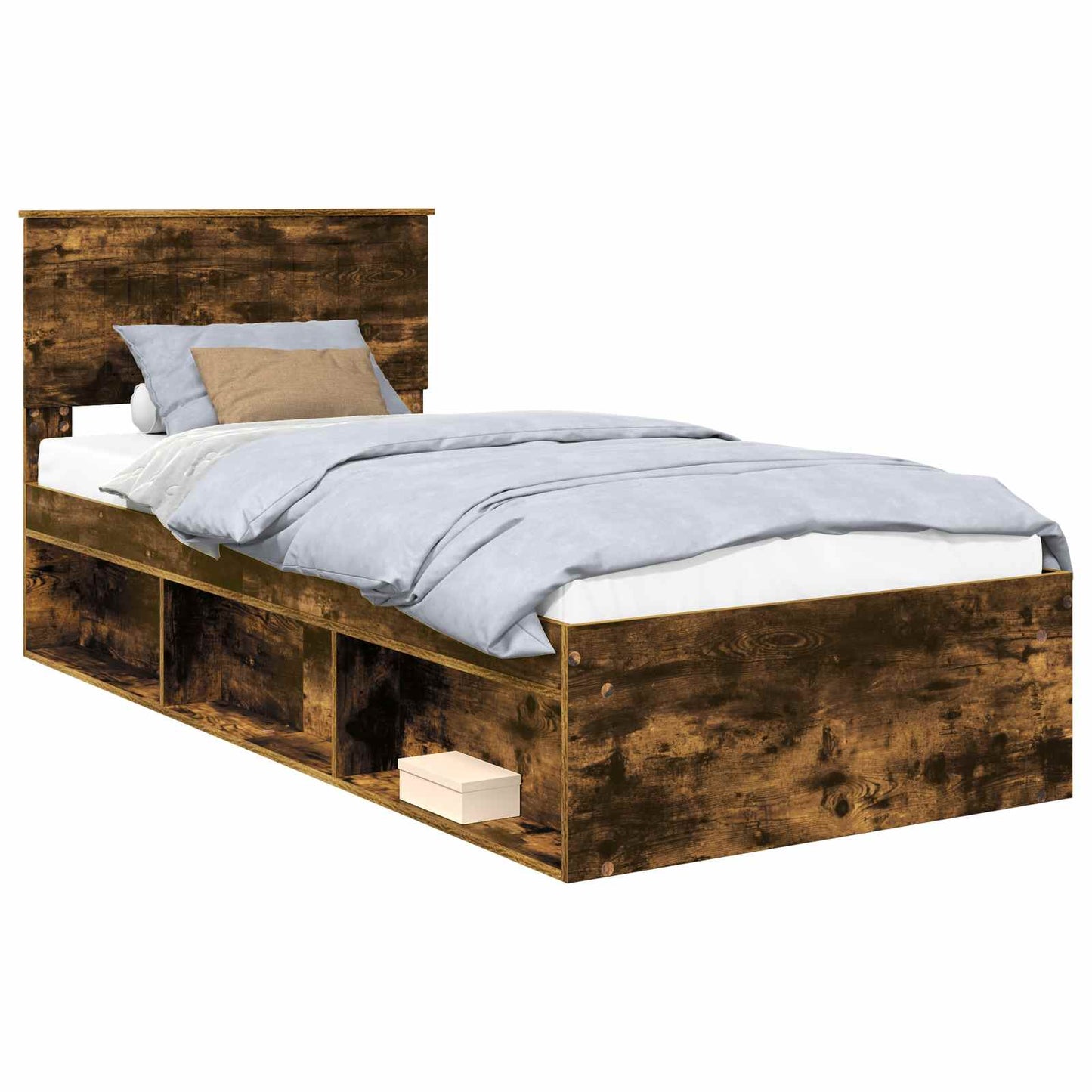 Sengestamme med hodegjerde Røkt eik 90 x 190 cm Massiv furu