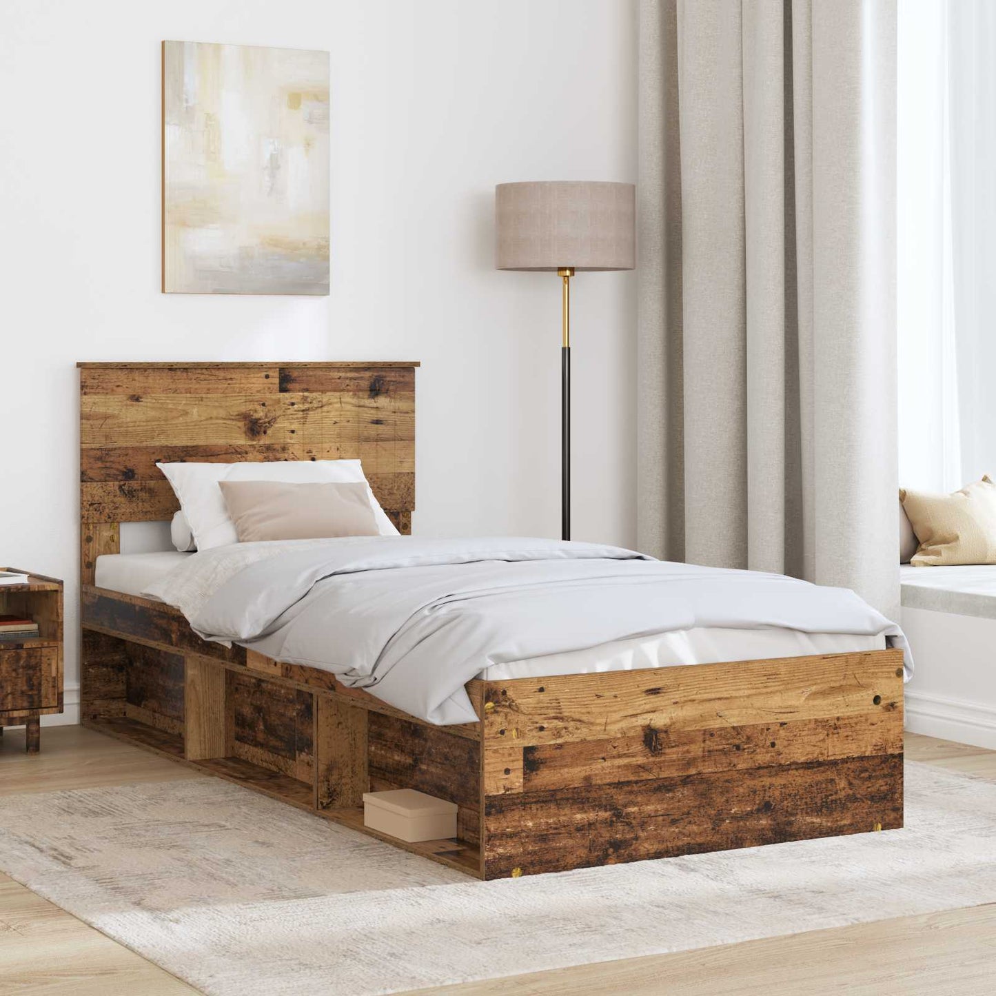 Sengestamme med hodegjerde Gammelt tre 90 x 190 cm Massiv furu