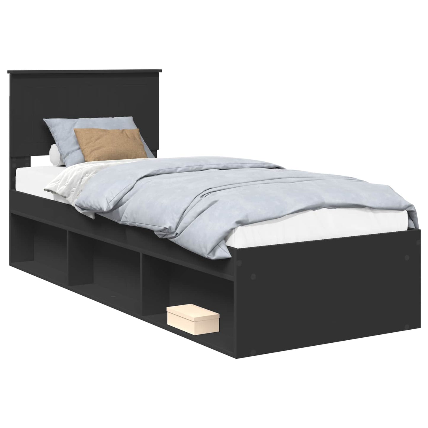 Sengestamme med hodegjerde Svart 75 x 190 cm Massiv furu