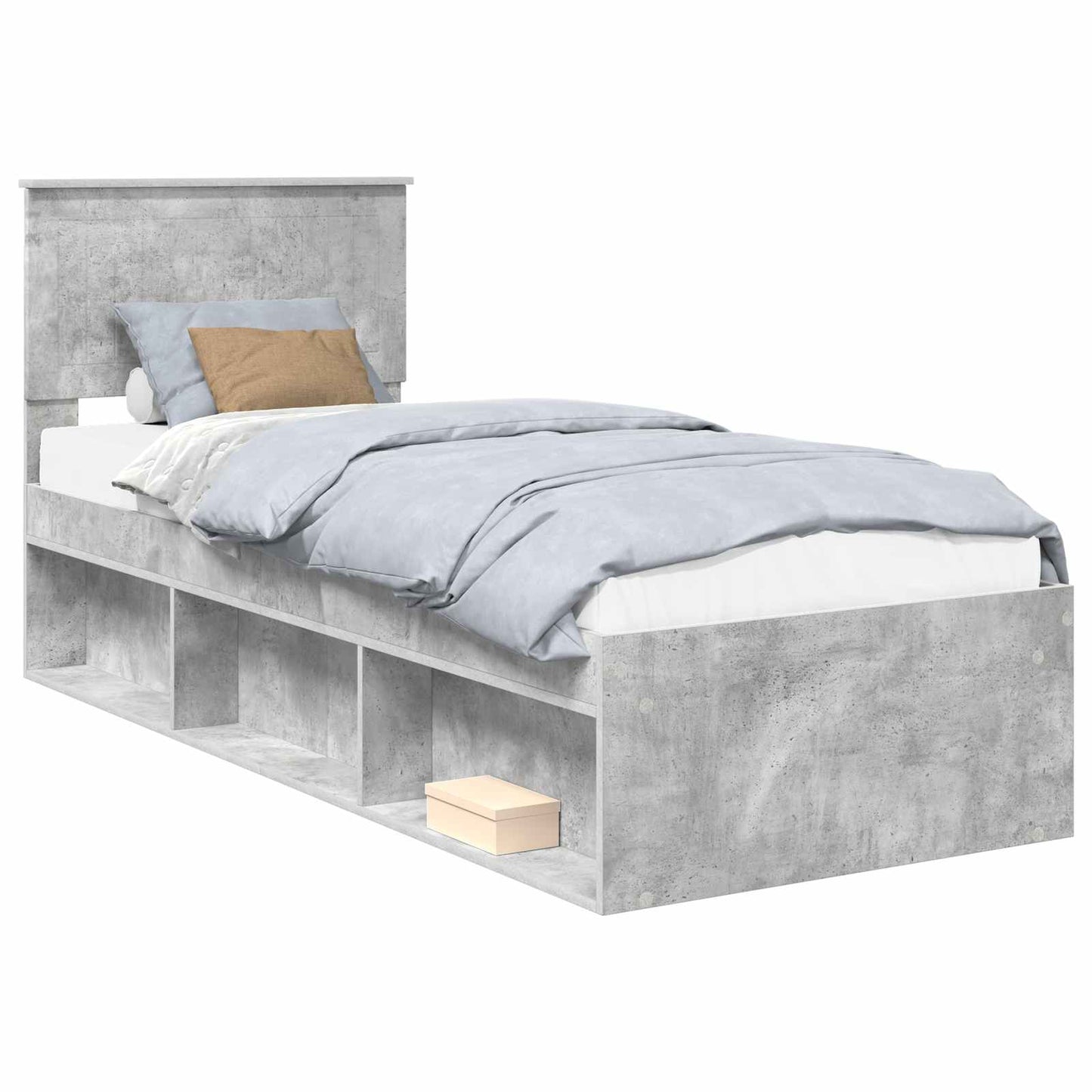 Sengestamme med hodegjerde Betonggrå 75 x 190 cm Massiv furu