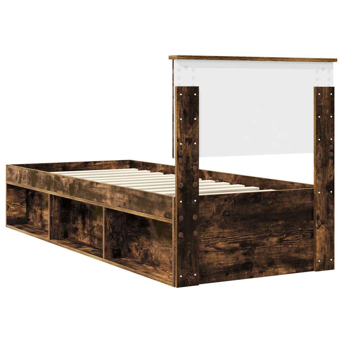 Sengestamme med hodegjerde Røkt eik 75 x 190 cm Massiv furu