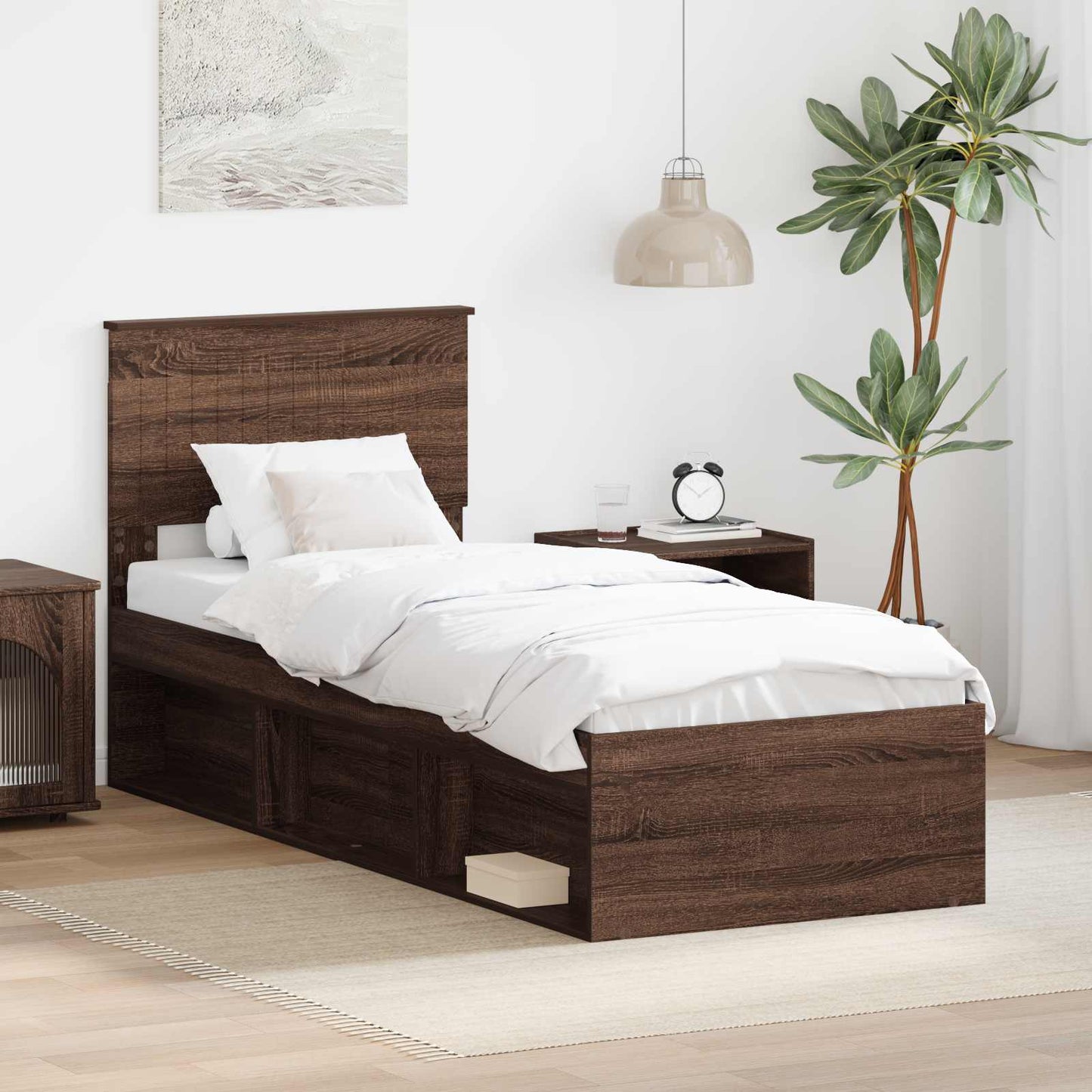 Sengestamme med hodegjerde Brun Eik 75 x 190 cm Massiv furu