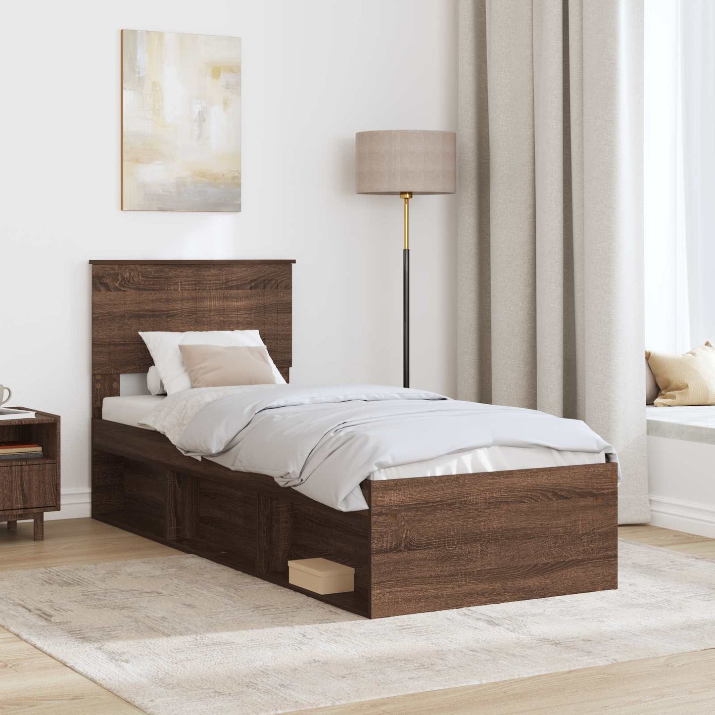 Sengestamme med hodegjerde Brun Eik 75 x 190 cm Massiv furu