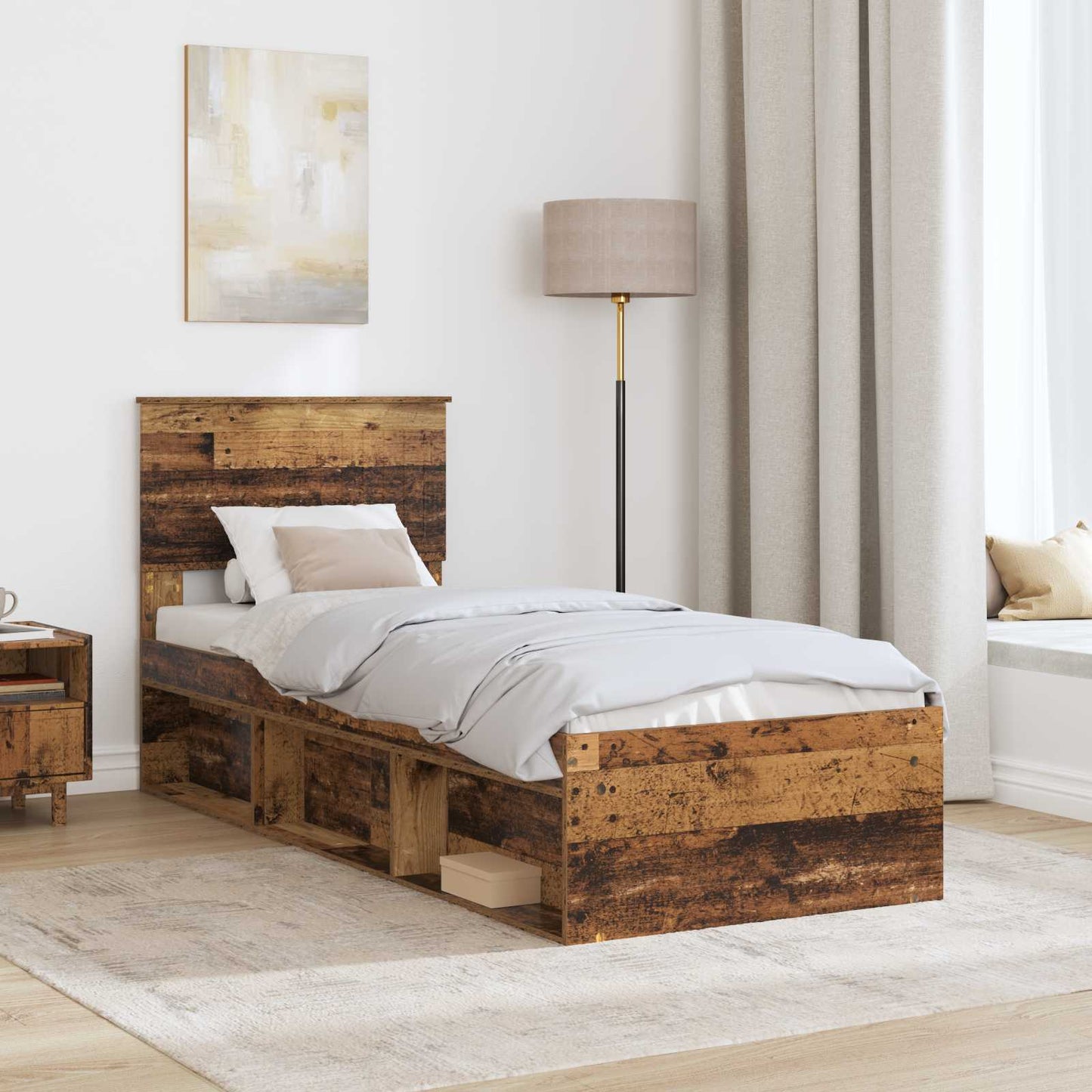 Sengestamme med hodegjerde Gammelt tre 75 x 190 cm Massiv furu
